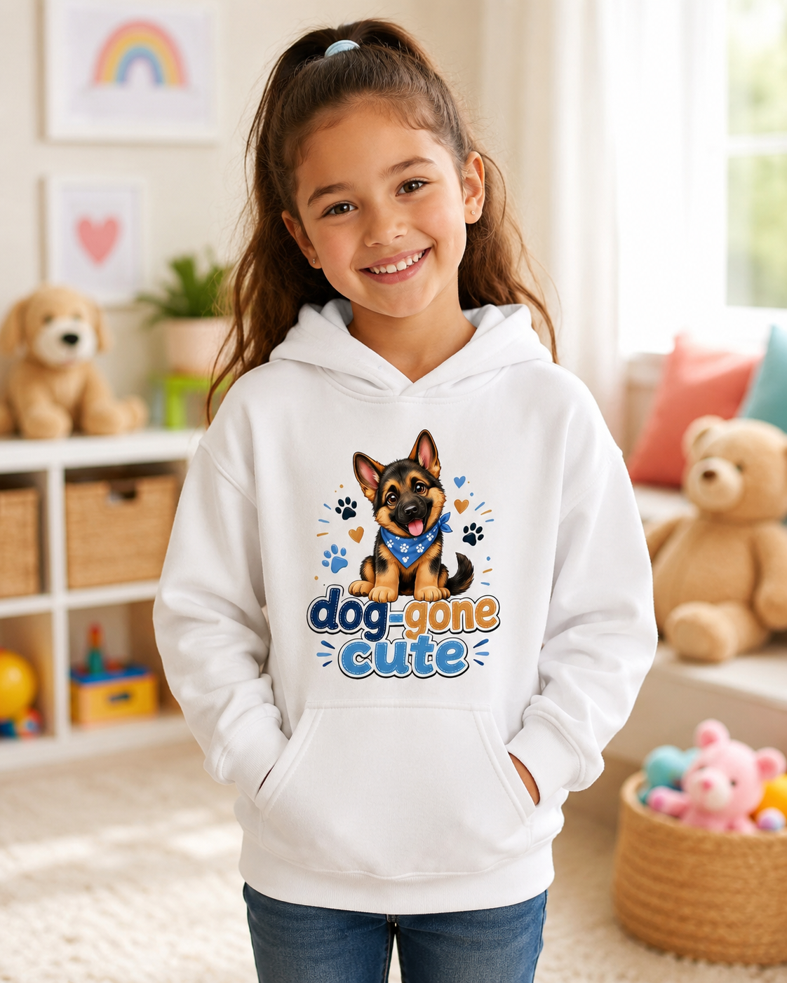 Kids Hoodie - "Dog-Gone Cute" German Shepherd Puppy Graphic Hoodie for Children