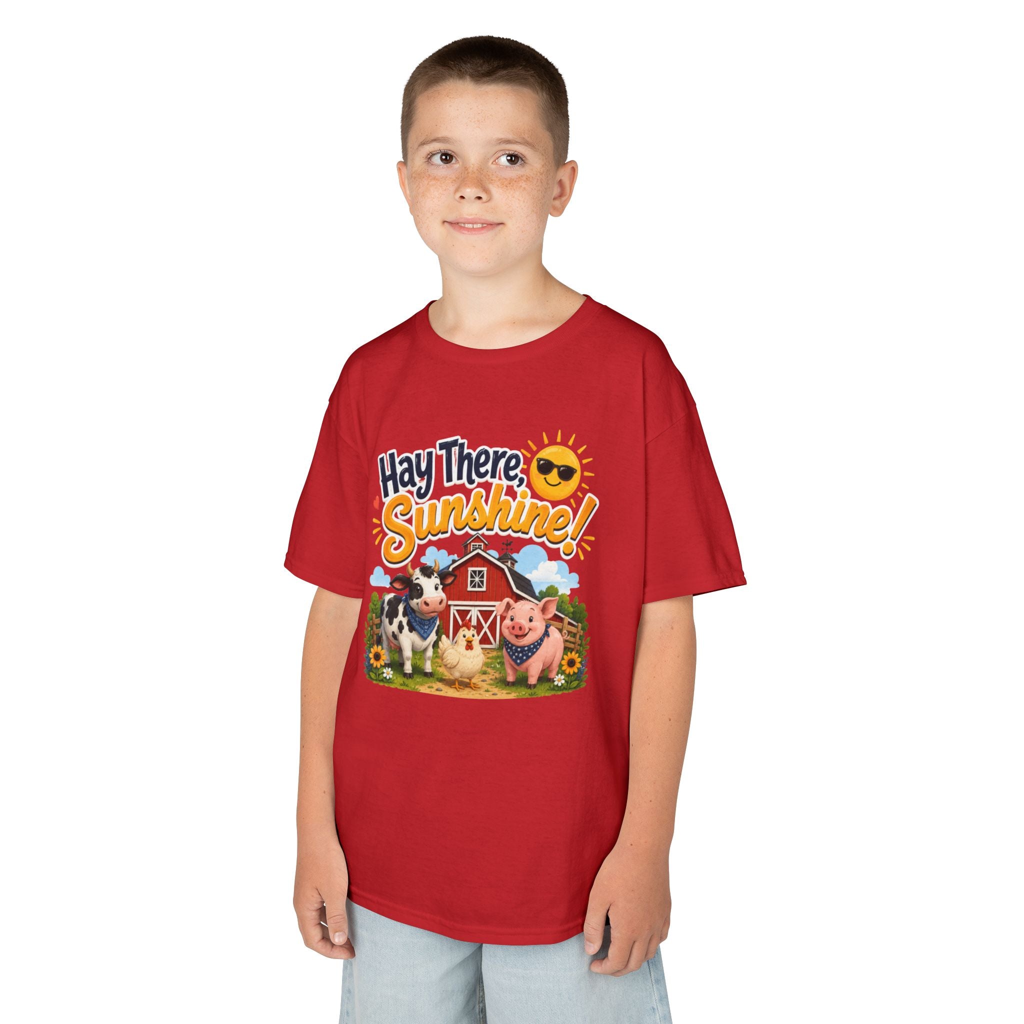 Kids Tee — "Hay There, Sunshine!" Farm Animal Graphic