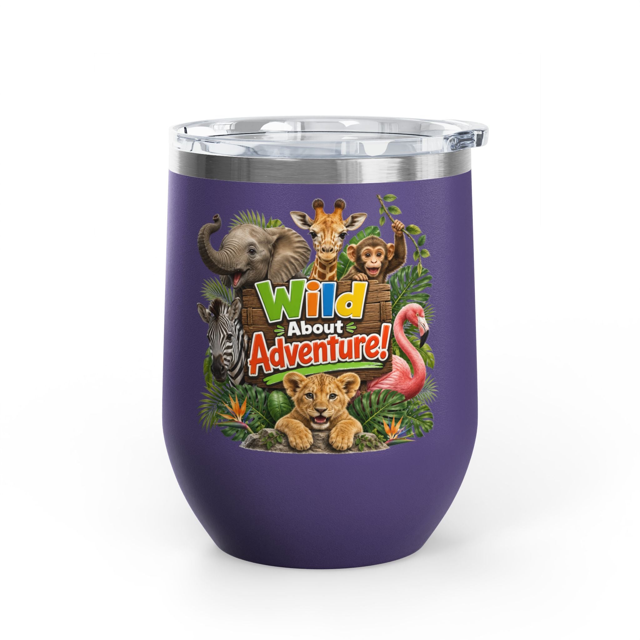 12oz Tumbler — "Wild About Adventure!" Safari Animal Travel Cup
