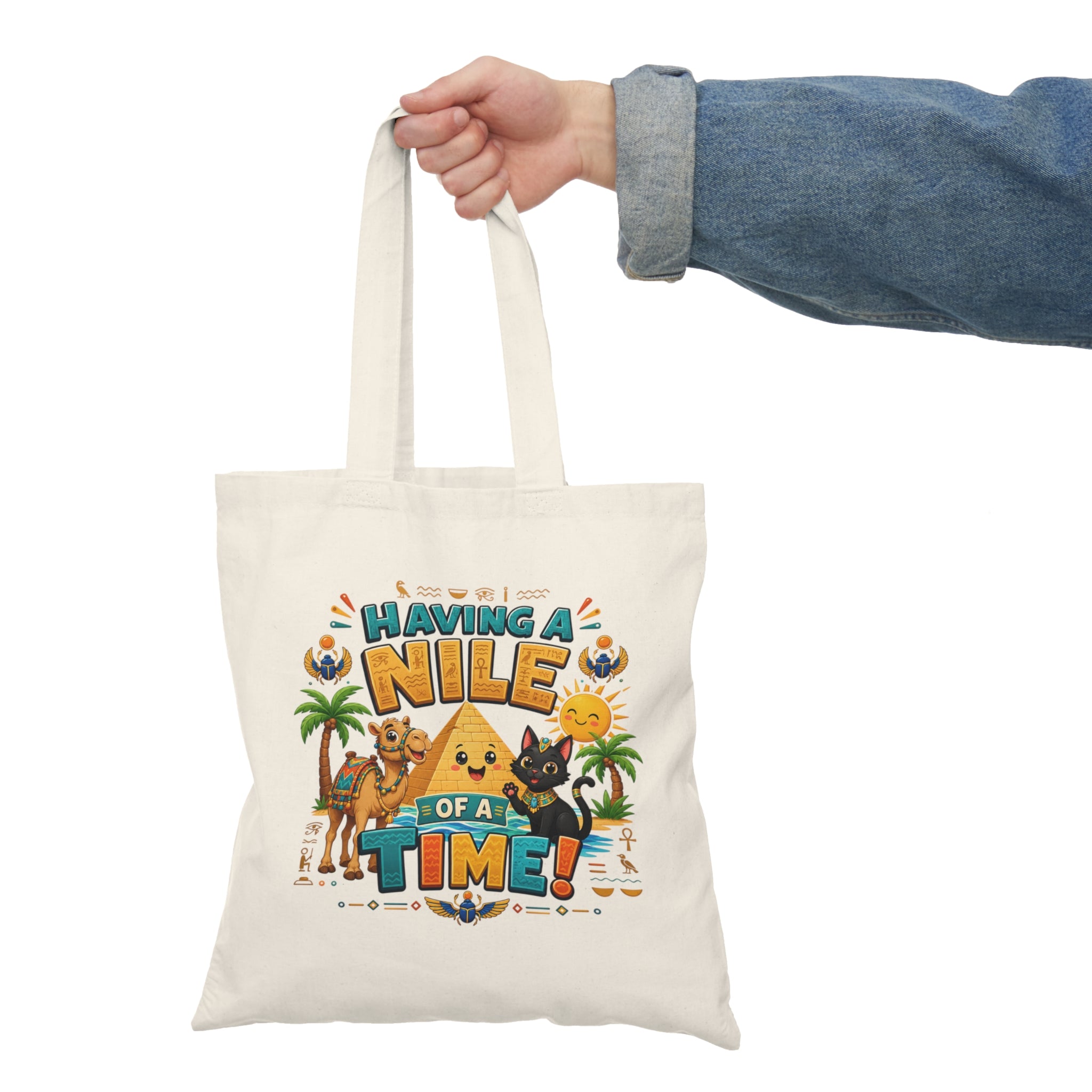 Having a Nile of a Time tote bag | Egyptian pyramid cat camel design