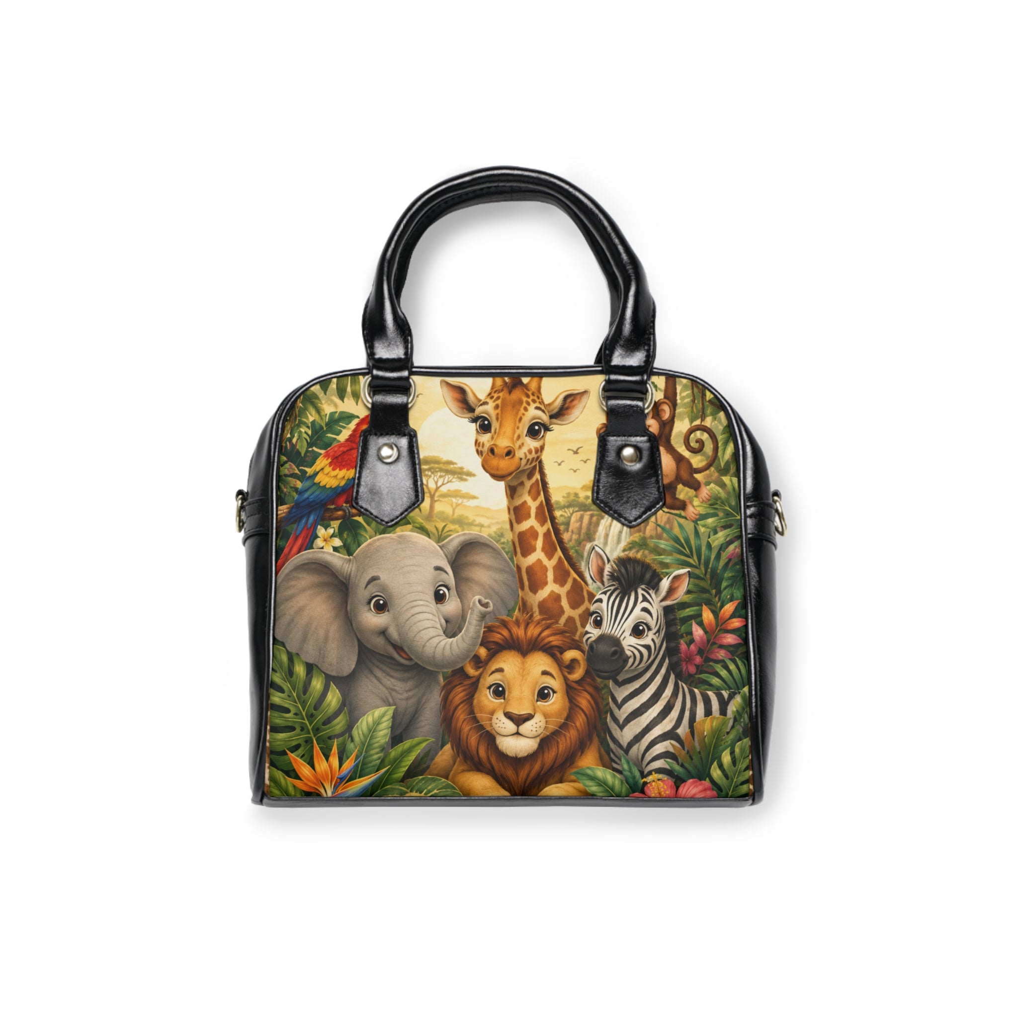 Cute Jungle Animals Shoulder Handbag | Lion Elephant Giraffe Zebra Print