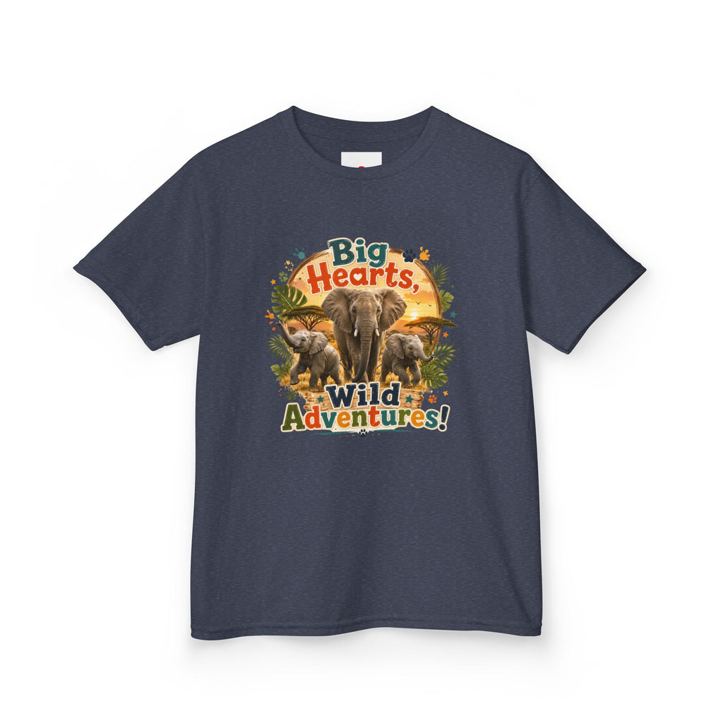 Kids T-Shirt — “Big Hearts, Wild Adventures!” Elephant Safari Shirt for Kids, Cute Animal Adventure Tee