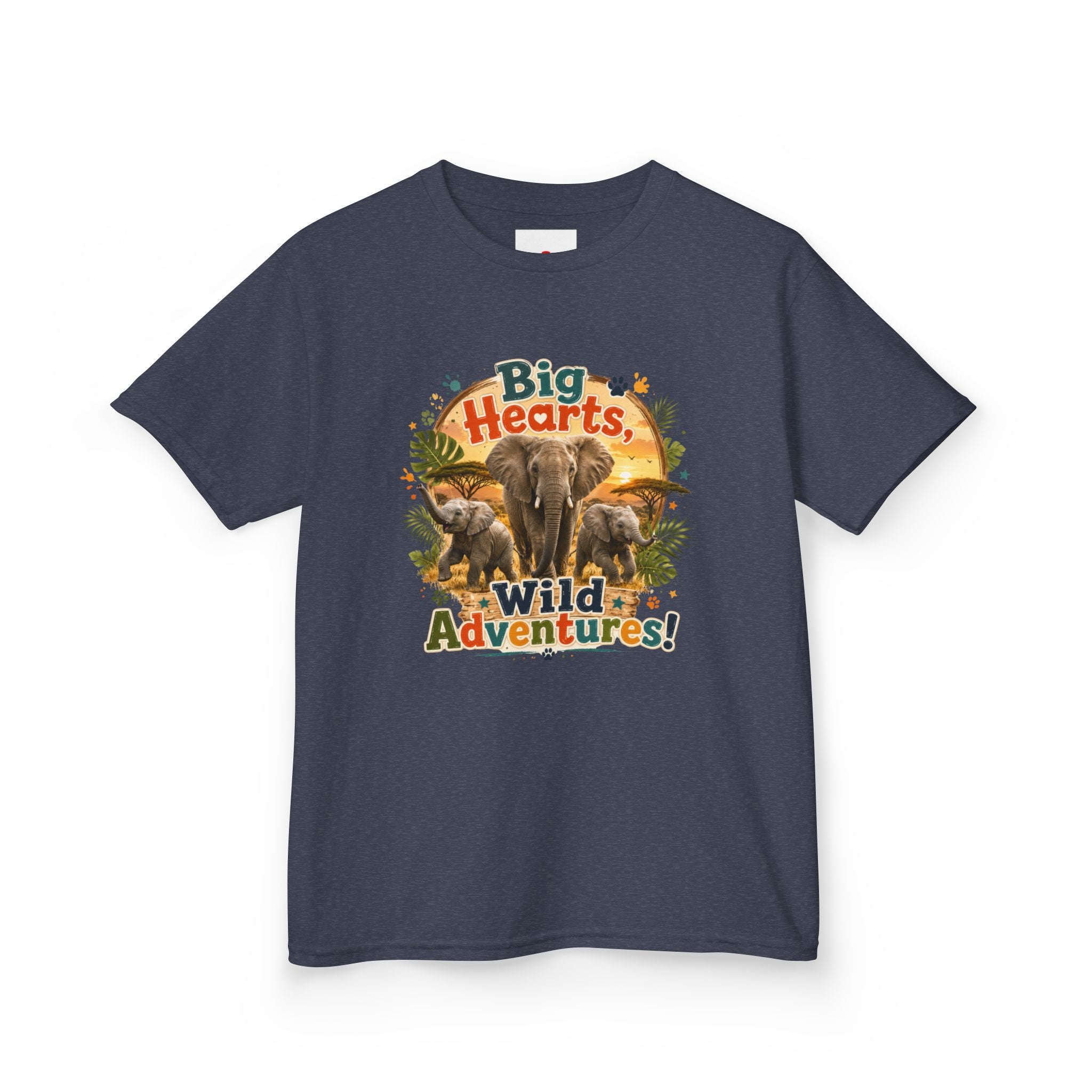 Kids T-Shirt — “Big Hearts, Wild Adventures!” Elephant Safari Shirt for Kids, Cute Animal Adventure Tee