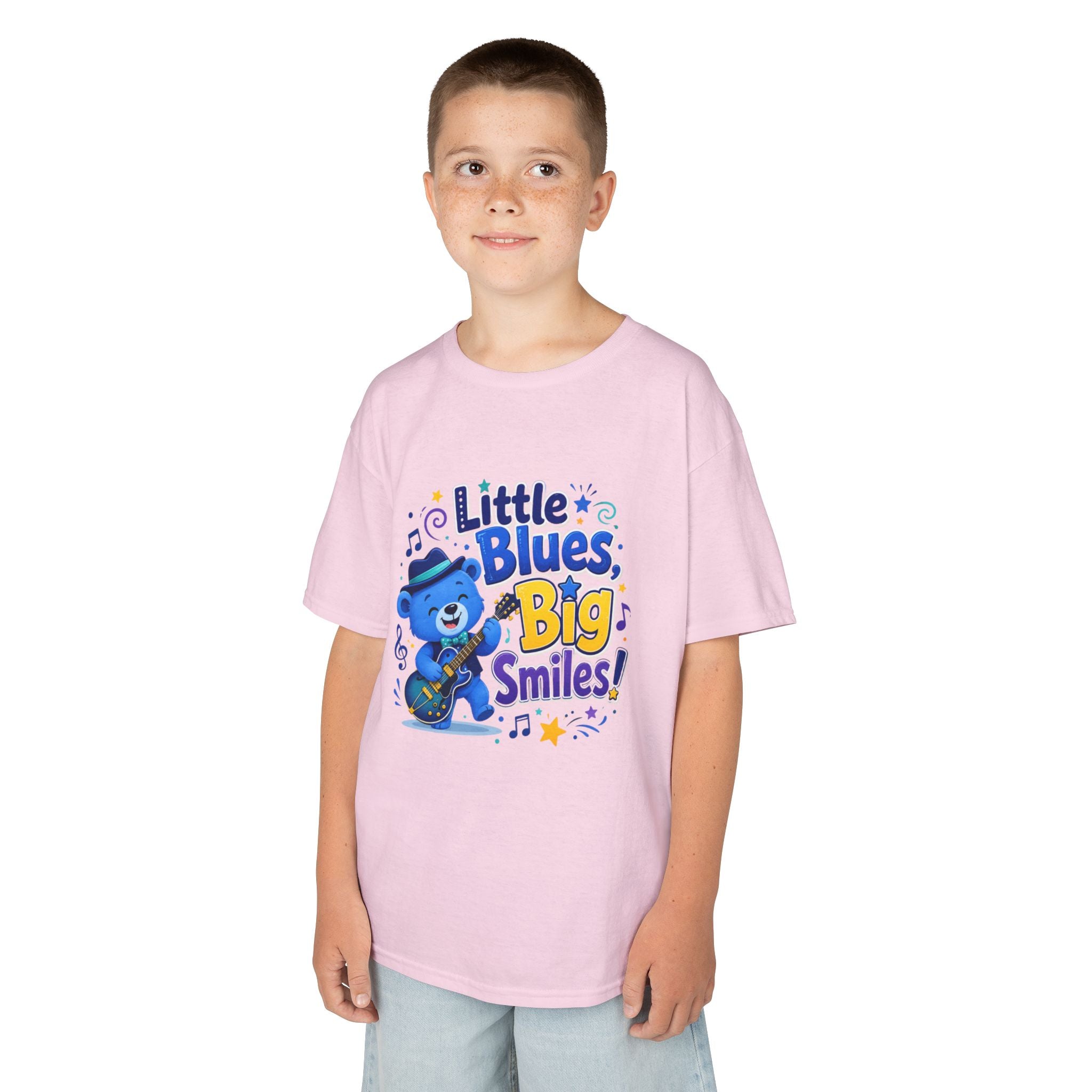 Kids Tee — "Little Blues, Big Smiles!" Guitar-Bear Graphic