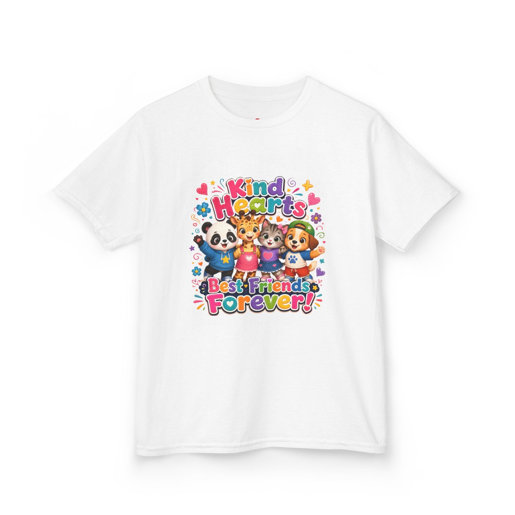Kids Tee — "Kind Hearts Best Friends Forever" Colorful Cartoon Animals