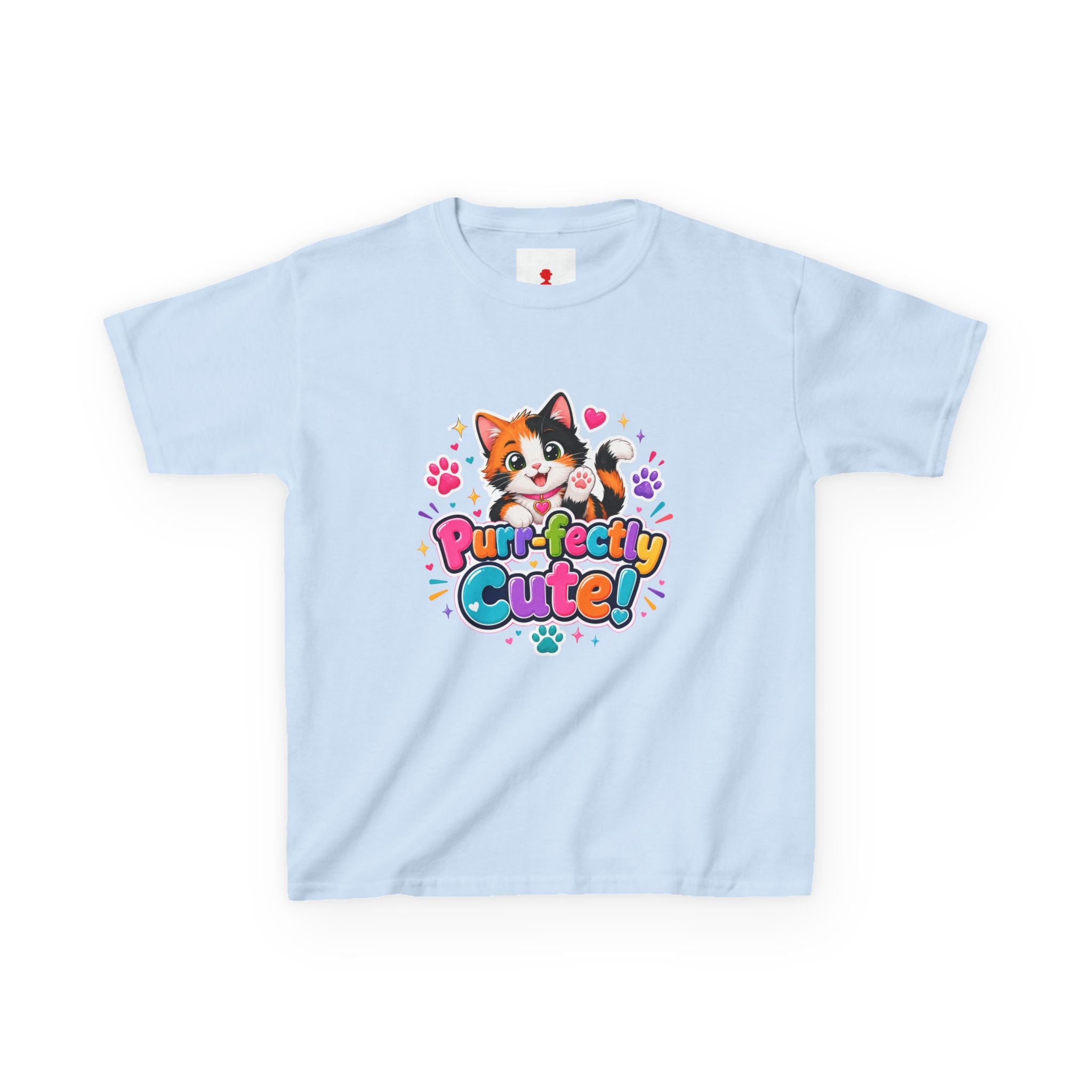 Kids T-Shirt — “Purr-fectly Cute!” Calico Kitten Graphic Tee for Children