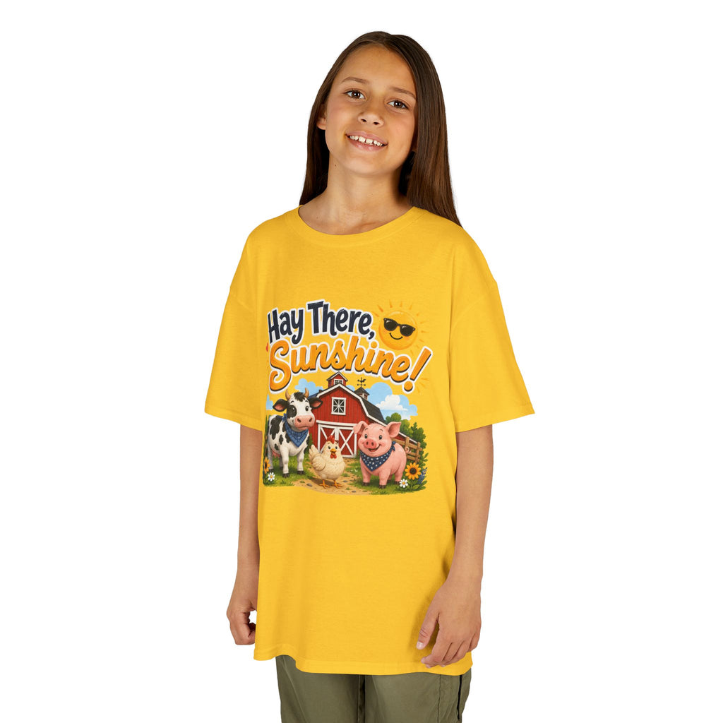 Kids Tee — "Hay There, Sunshine!" Farm Animal Graphic