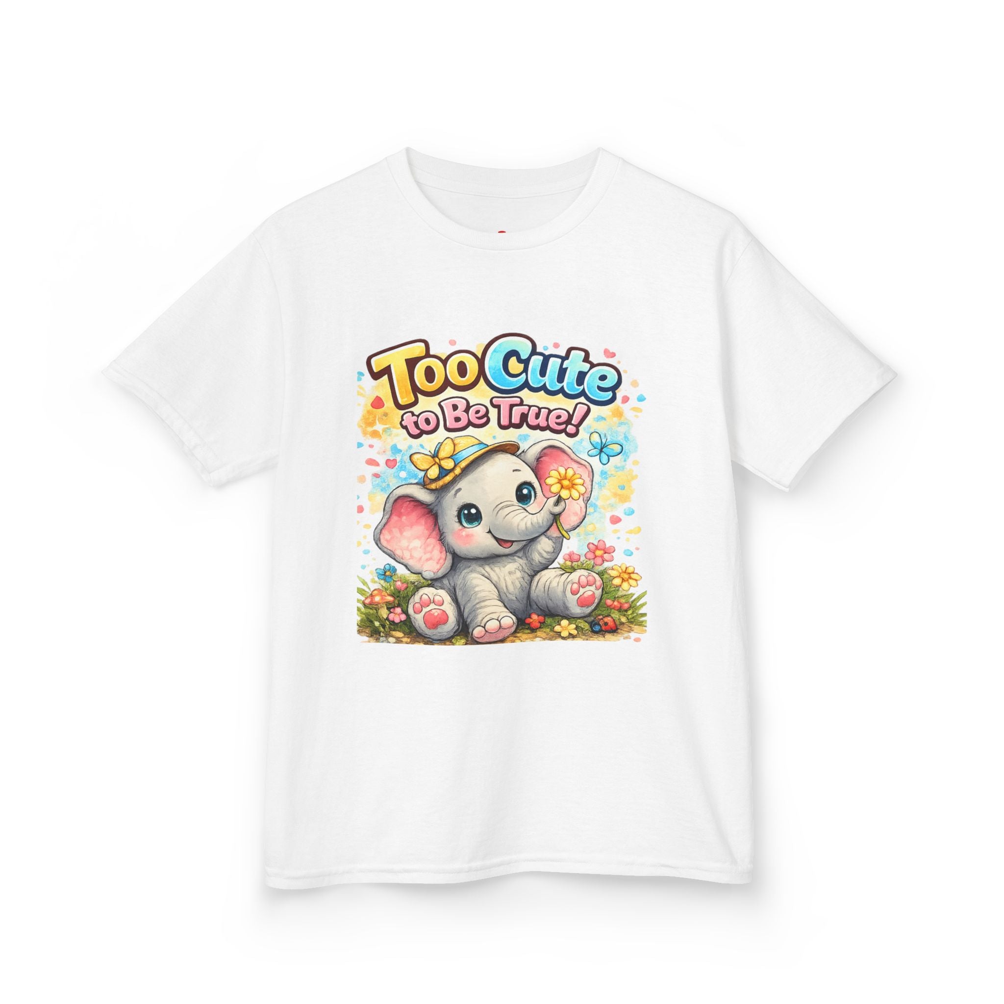 Kids Tee — "Too Cute to Be True" Elephant Graphic