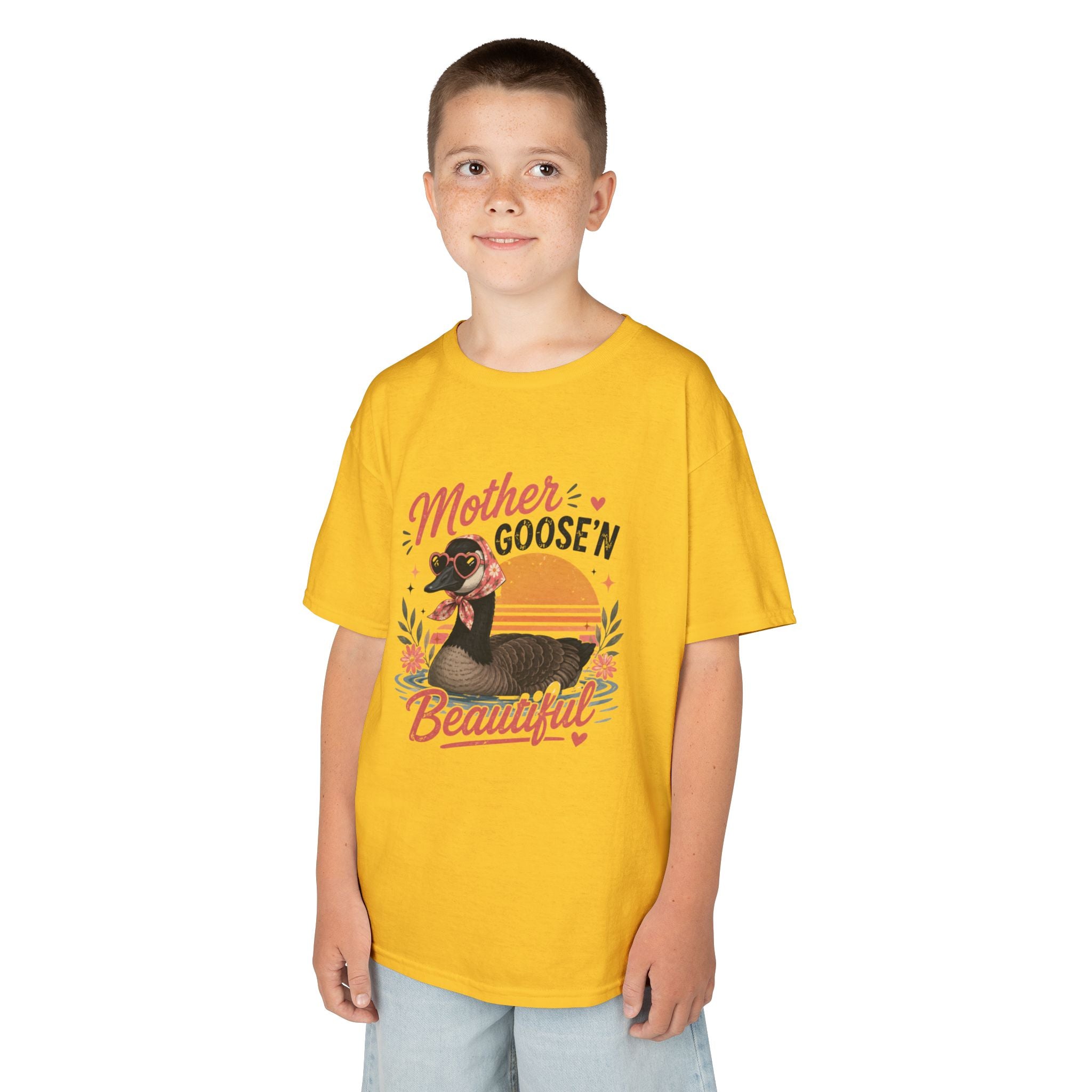 Kids Tee — "Mother Goose'n Beautiful" Cute Vintage Goose Graphic