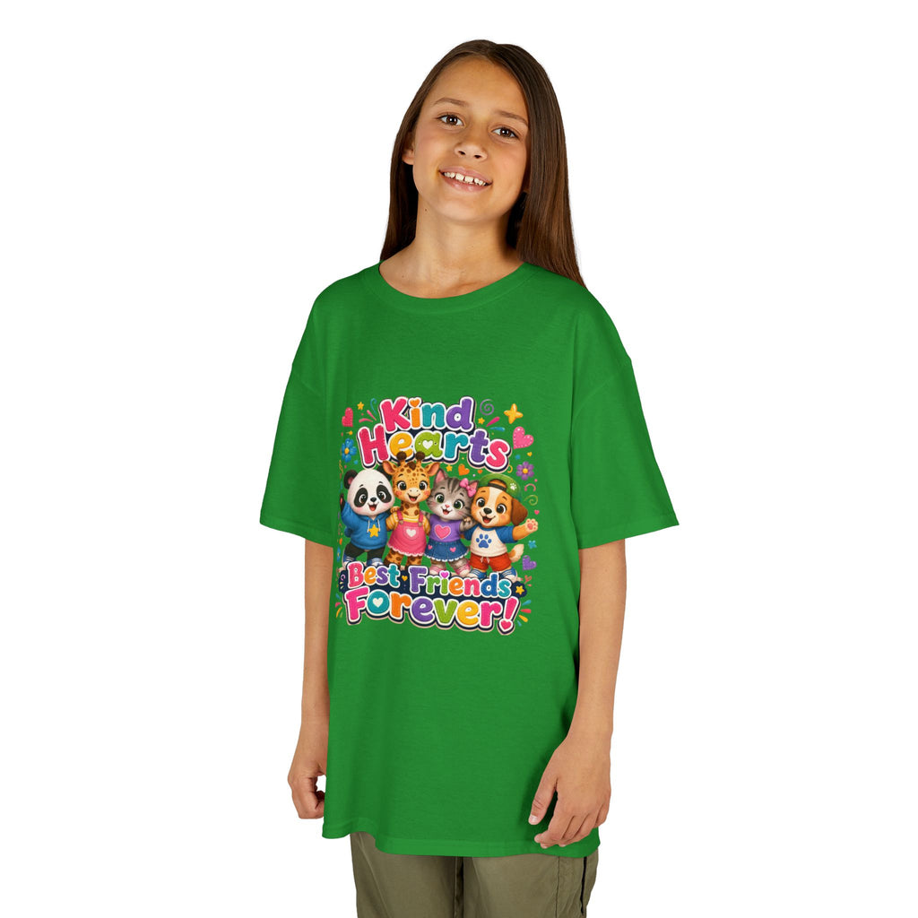 Kids Tee — "Kind Hearts Best Friends Forever" Colorful Cartoon Animals