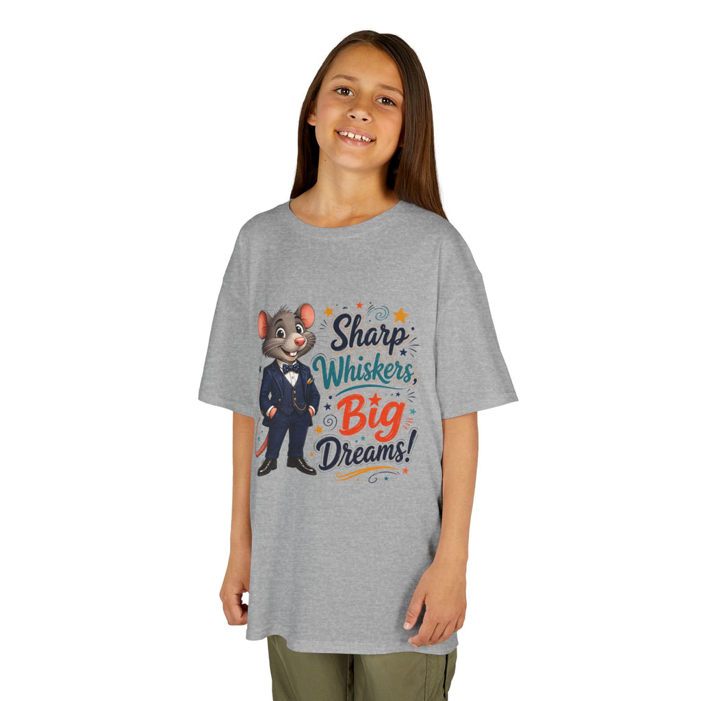 Kids Tee — "Sharp Whiskers, Big Dreams" Mouse Graphic
