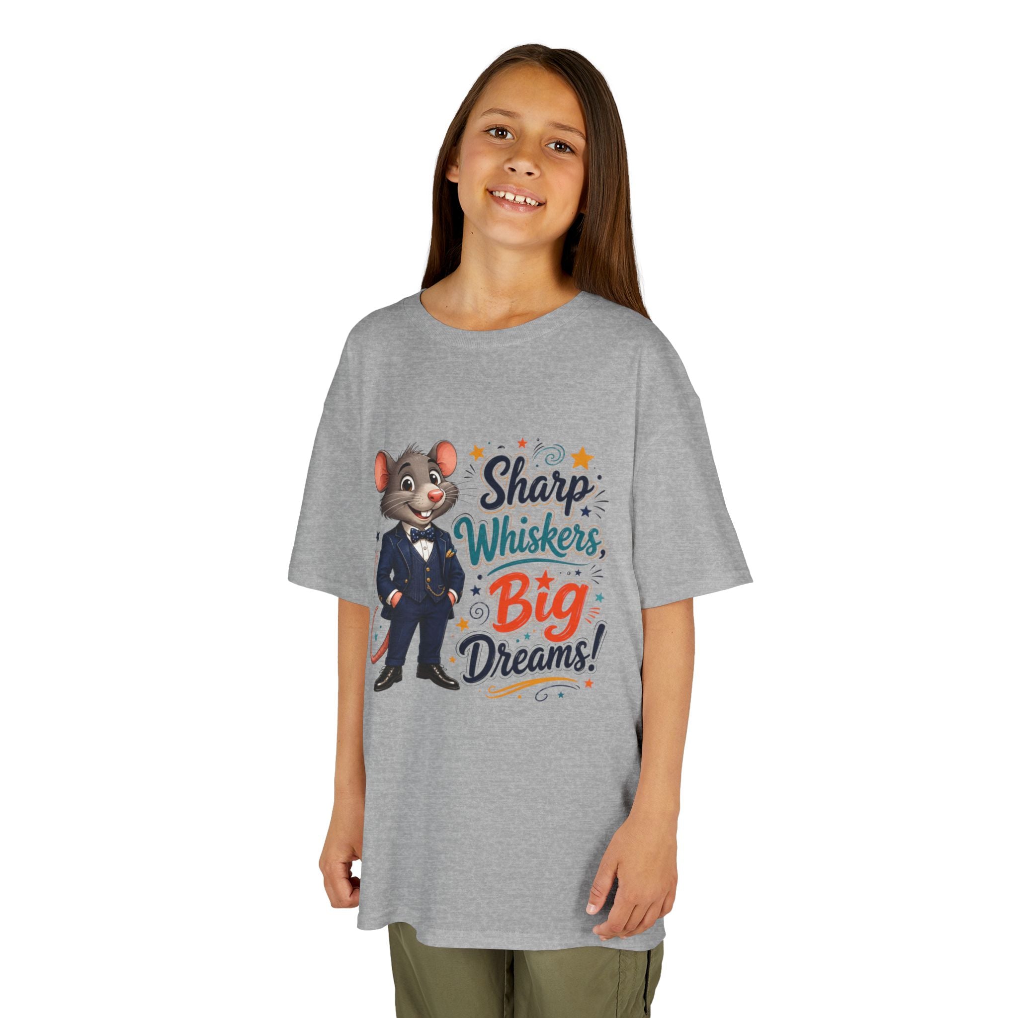 Kids Tee — "Sharp Whiskers, Big Dreams" Mouse Graphic