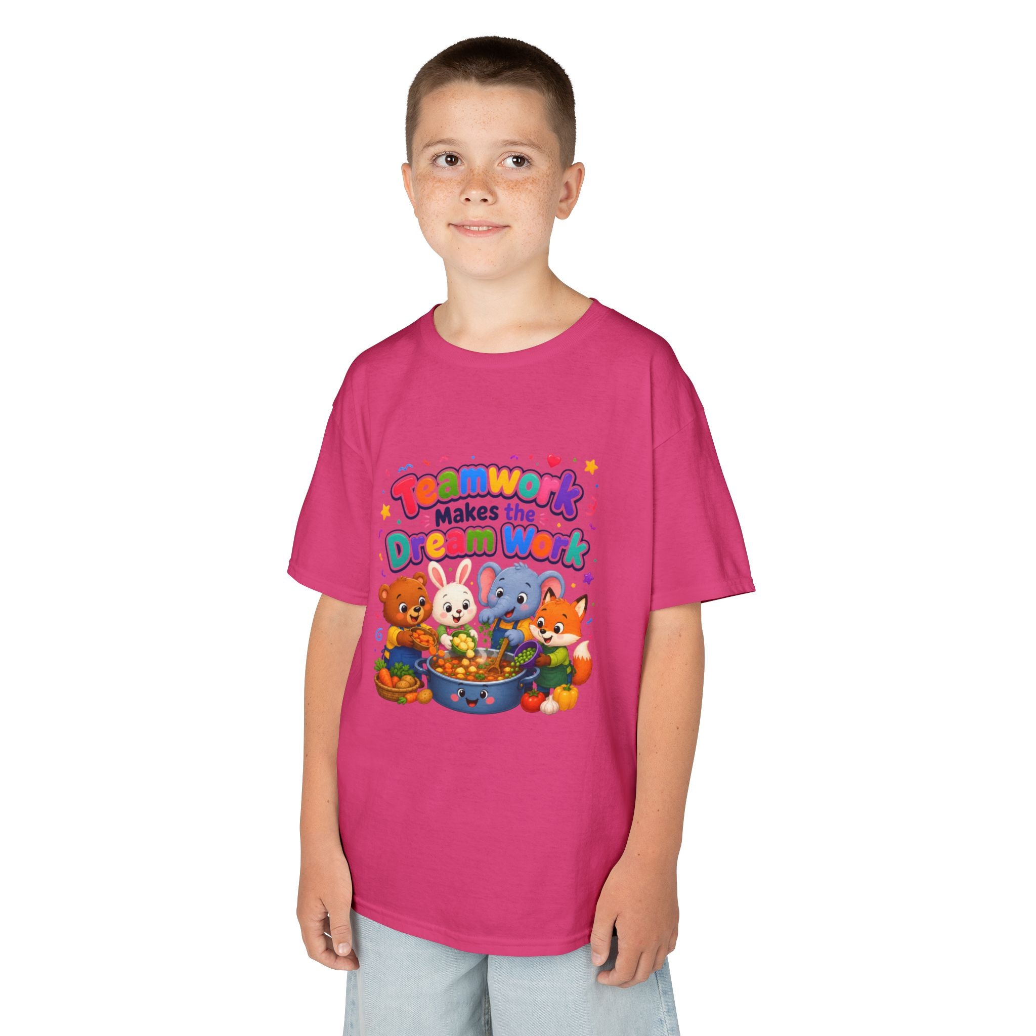 Kids Tee — “Teamwork Makes the Dream Work” Cute Animal Classroom Shirt