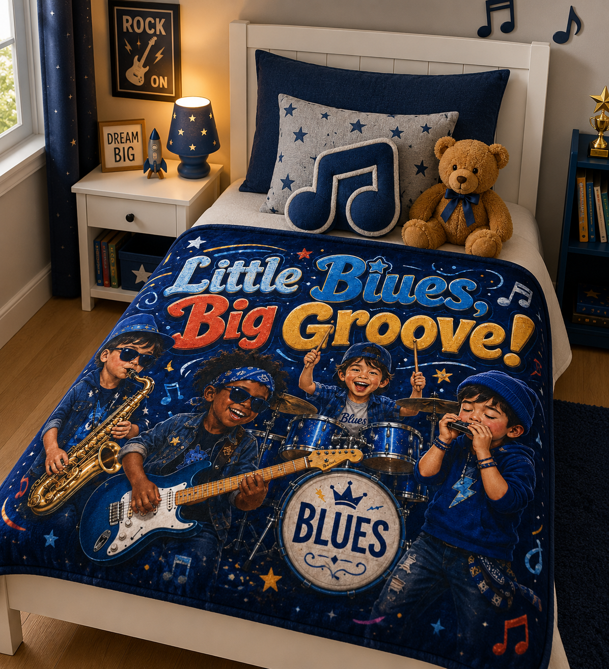 Blanket — "Little Blues, Big Groove!" Kids Blues Band Soft Polyester Blanket