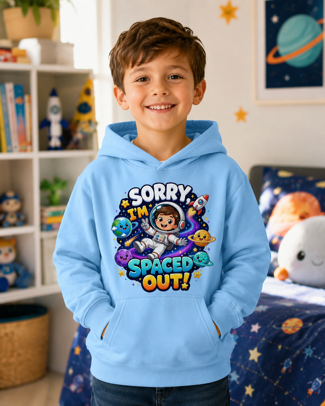 Sorry I’m Spaced Out Kids Hoodie — Cute Space Astronaut Sweatshirt for Children