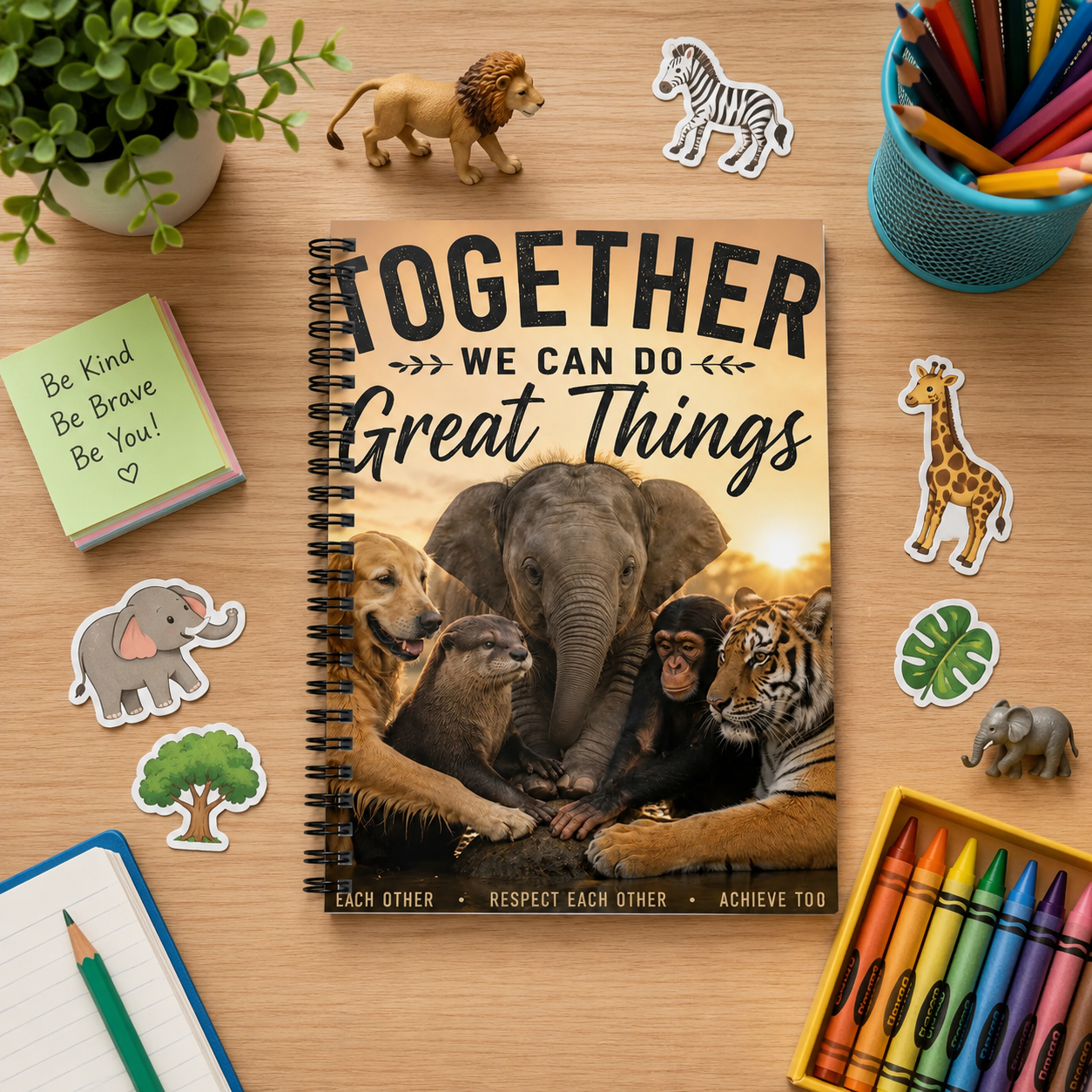 Together We Can Do Great Things Spiral Notebook — Animal Unity Ruled Journal