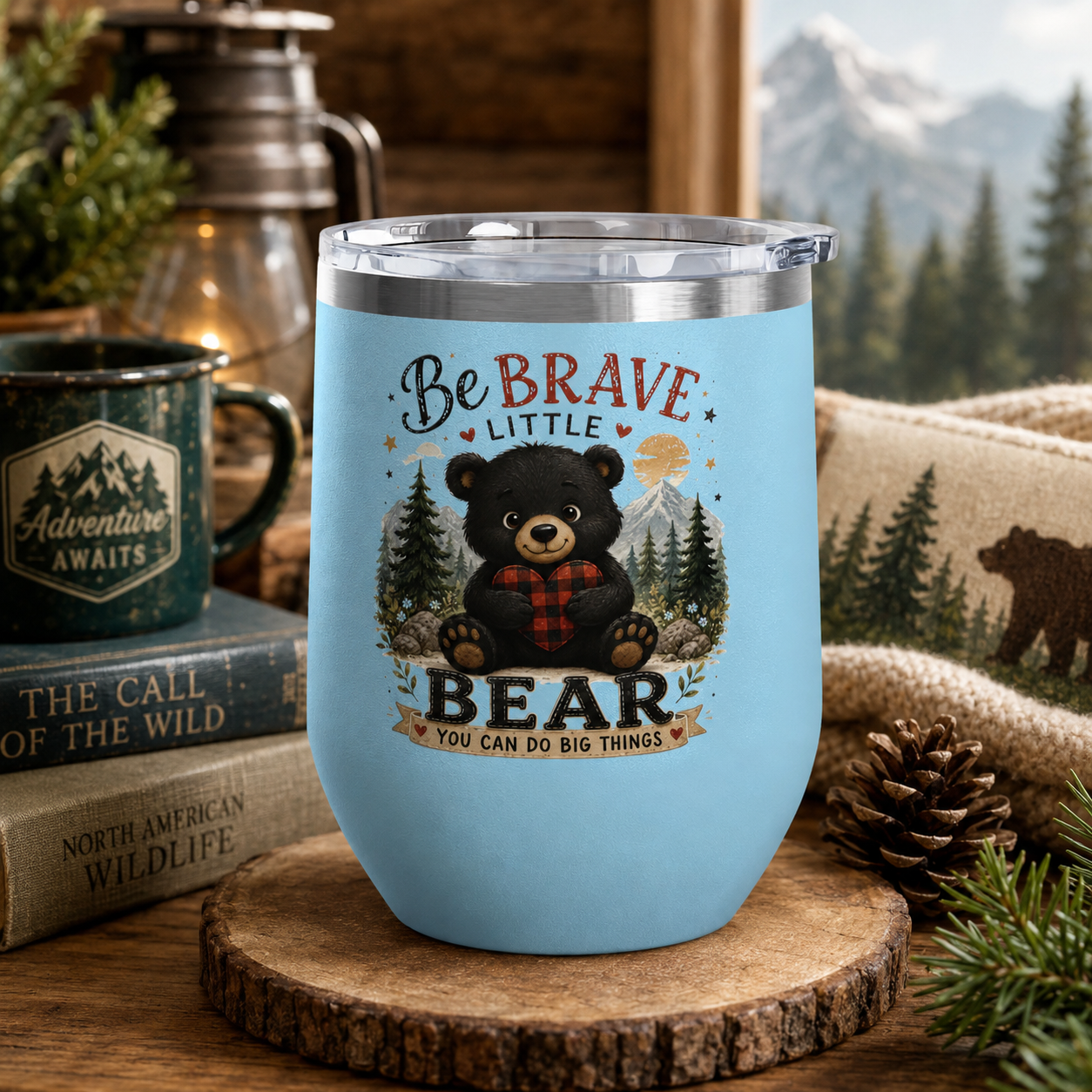 Be Brave Little Bear 12oz Tumbler — Cute Woodland Baby Shower Gift
