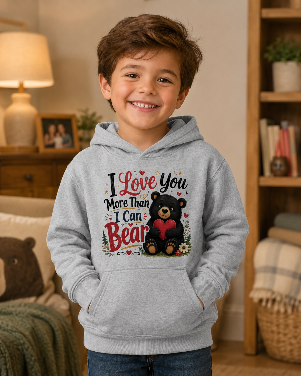 Kids Hoodie — "I Love You More Than I Can Bear" Cute Bear Valentine Design