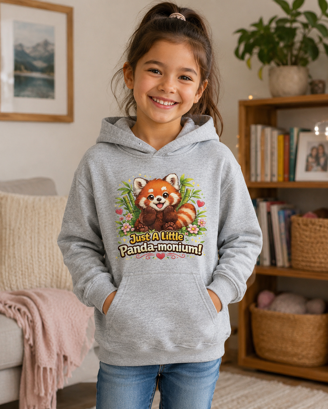 Red Panda Illustration Kids Hoodie | Just A Little Panda-monium, Cute Animal Shirt