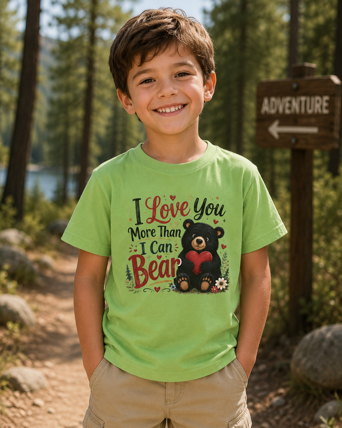 Kids T-Shirt - "I Love You More Than I Can Bear" Cute Bear Valentine Tee
