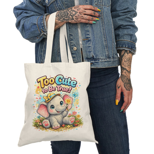 Cute Baby Elephant Tote Bag - "Too Cute to Be True!" Organic Cotton Shopper
