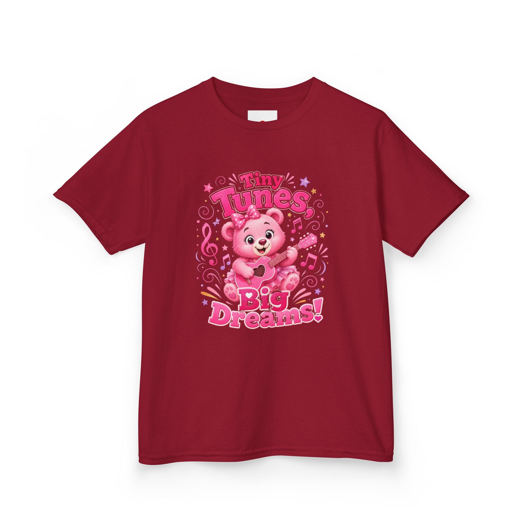 Kids T-Shirt — "Tiny Tunes, Big Dreams" Cute Pink Bear Music Tee