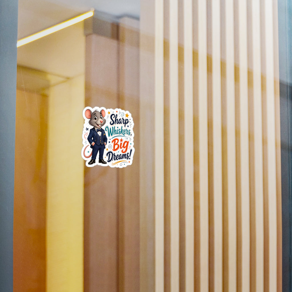 Sharp Whiskers, Big Dreams Sticker — Cute Motivational Mouse Vinyl Decal