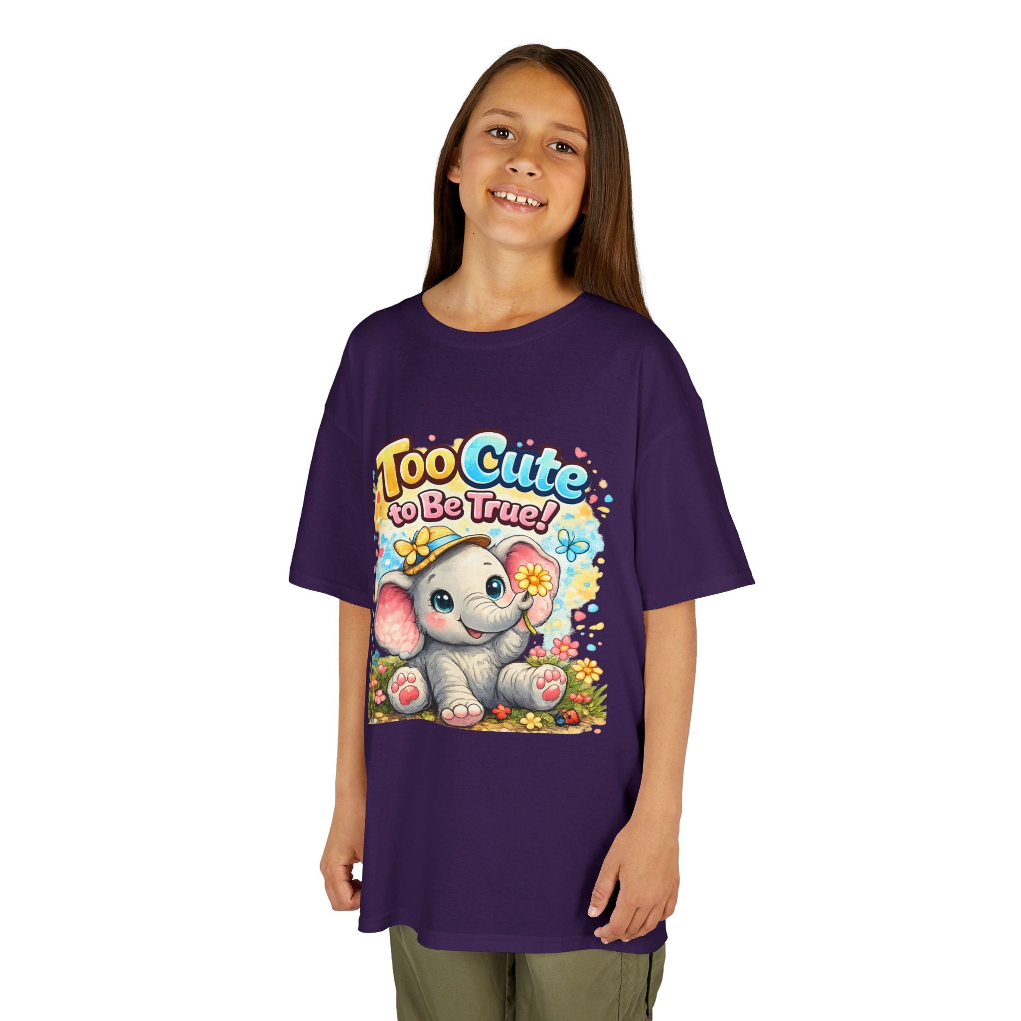 Kids Tee — "Too Cute to Be True" Elephant Graphic