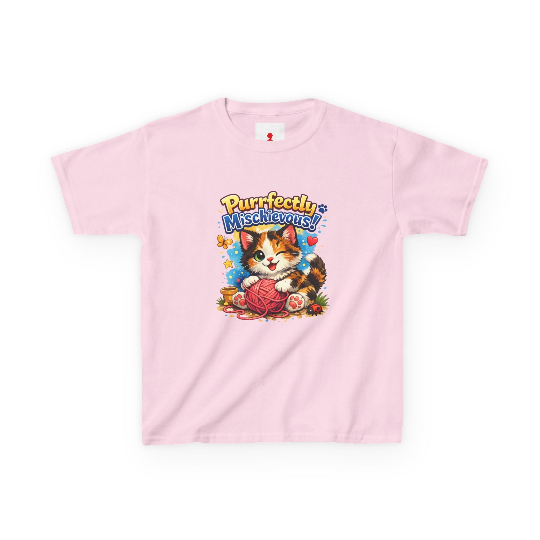 Kids T-Shirt — "Purrfectly Mischievous" Cute Kitten Playing with Yarn