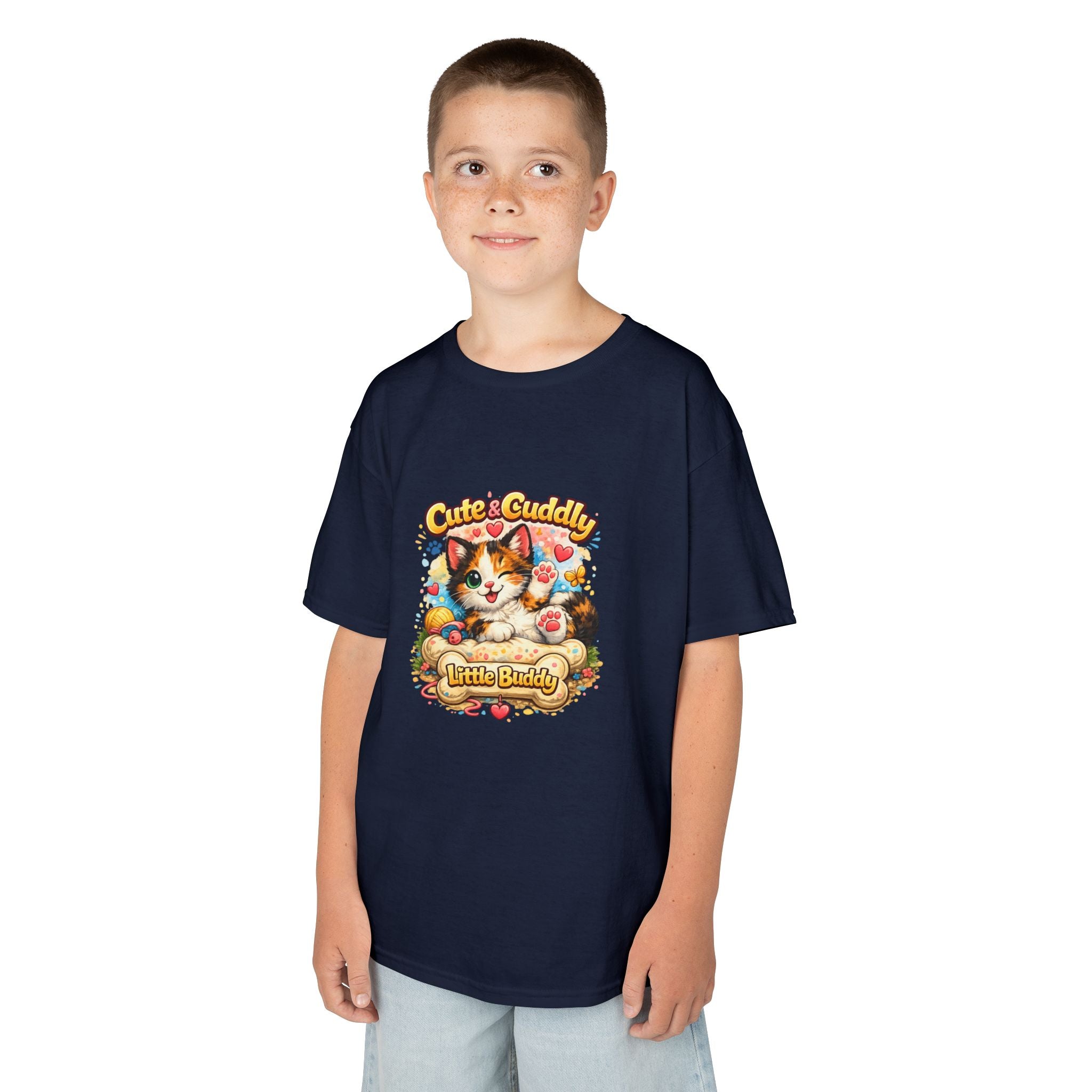 Kids T-Shirt — "Cute & Cuddly Little Buddy" Cat Graphic Tee