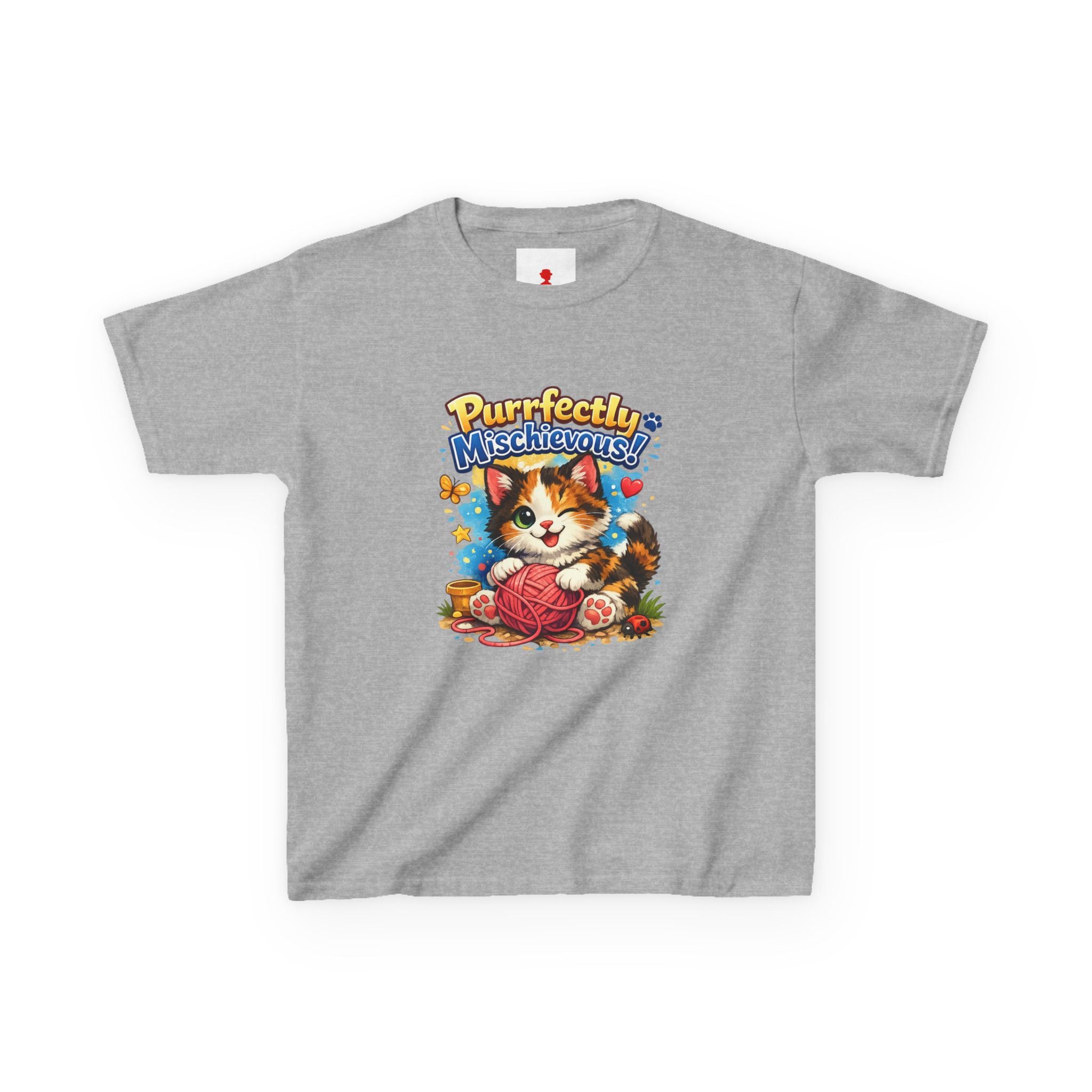 Kids T-Shirt — "Purrfectly Mischievous" Cute Kitten Playing with Yarn