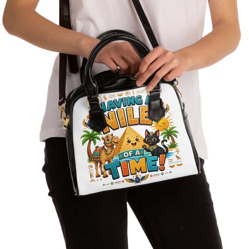 Having A Nile of a Time Shoulder Handbag | Egyptian Pyramid Cat Camel Design