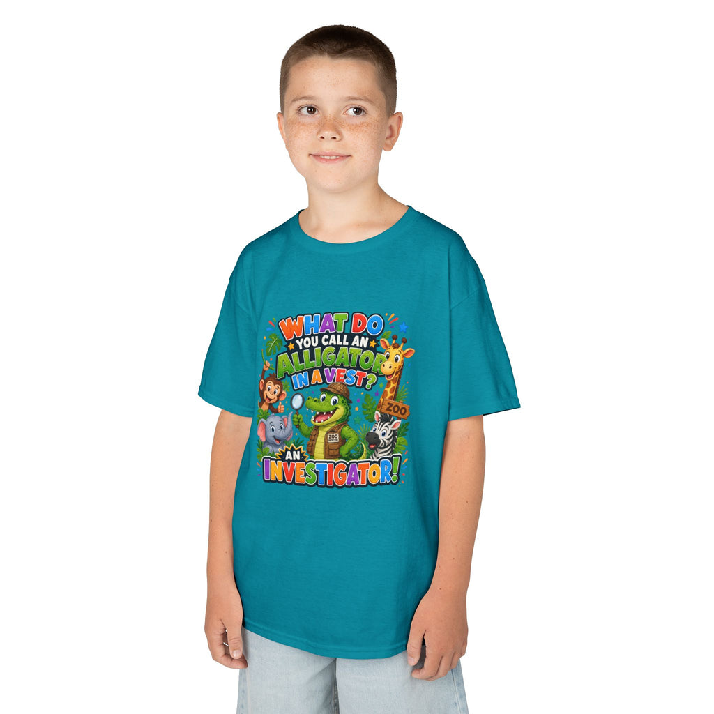 What Do You Call An Alligator? Investigator Kids T-Shirt | Cute Jungle Animals Puzzle