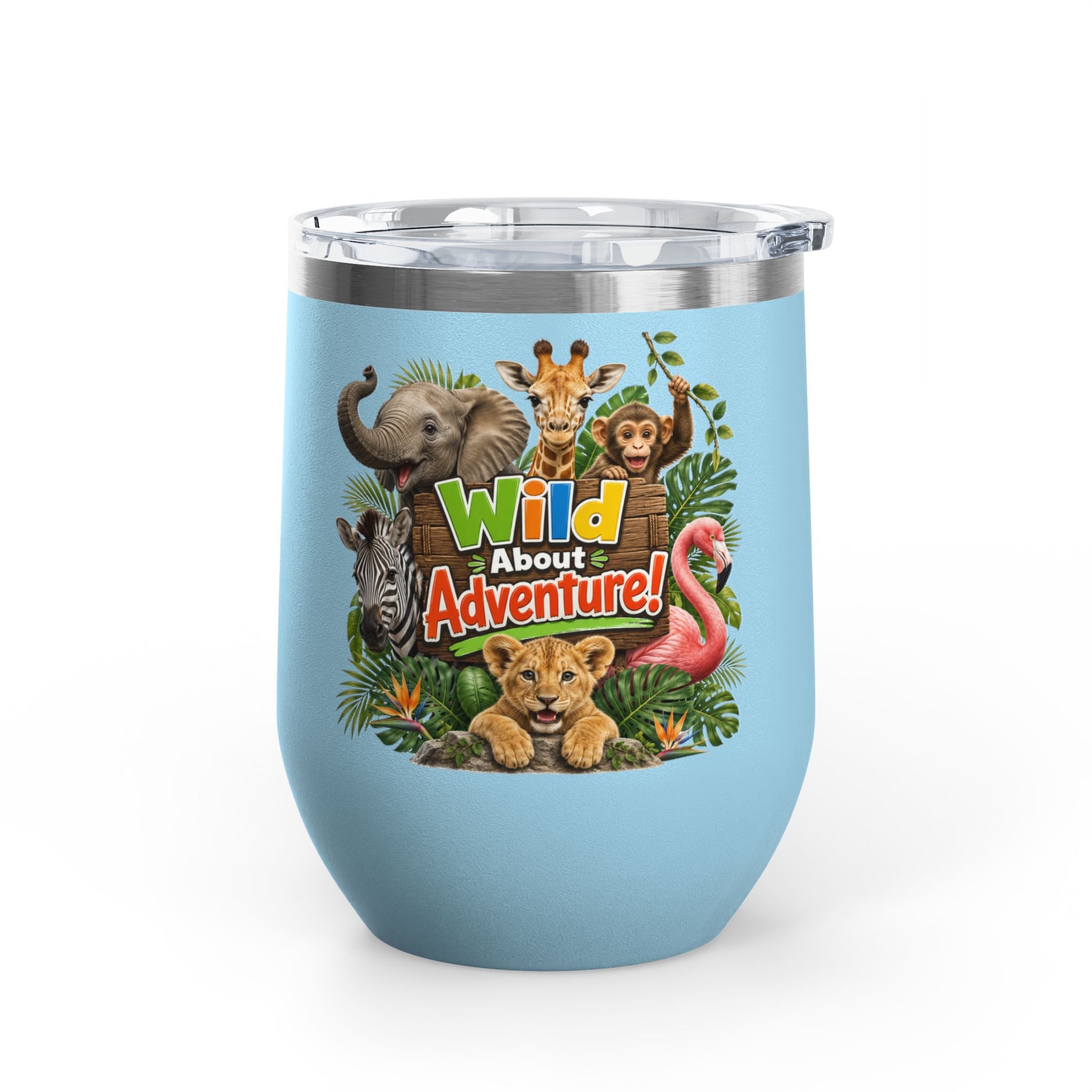 12oz Tumbler — "Wild About Adventure!" Safari Animal Travel Cup