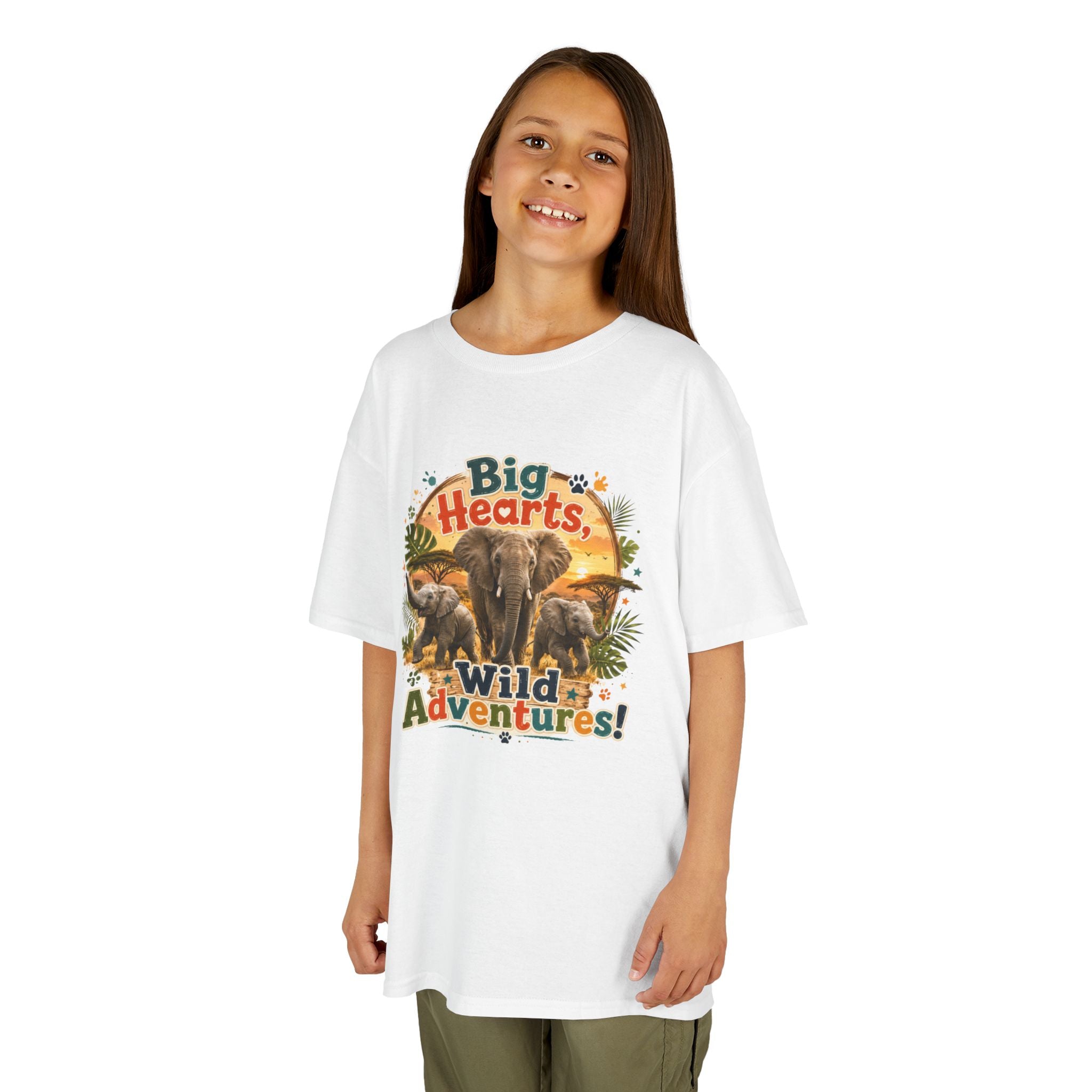 Kids T-Shirt — “Big Hearts, Wild Adventures!” Elephant Safari Shirt for Kids, Cute Animal Adventure Tee