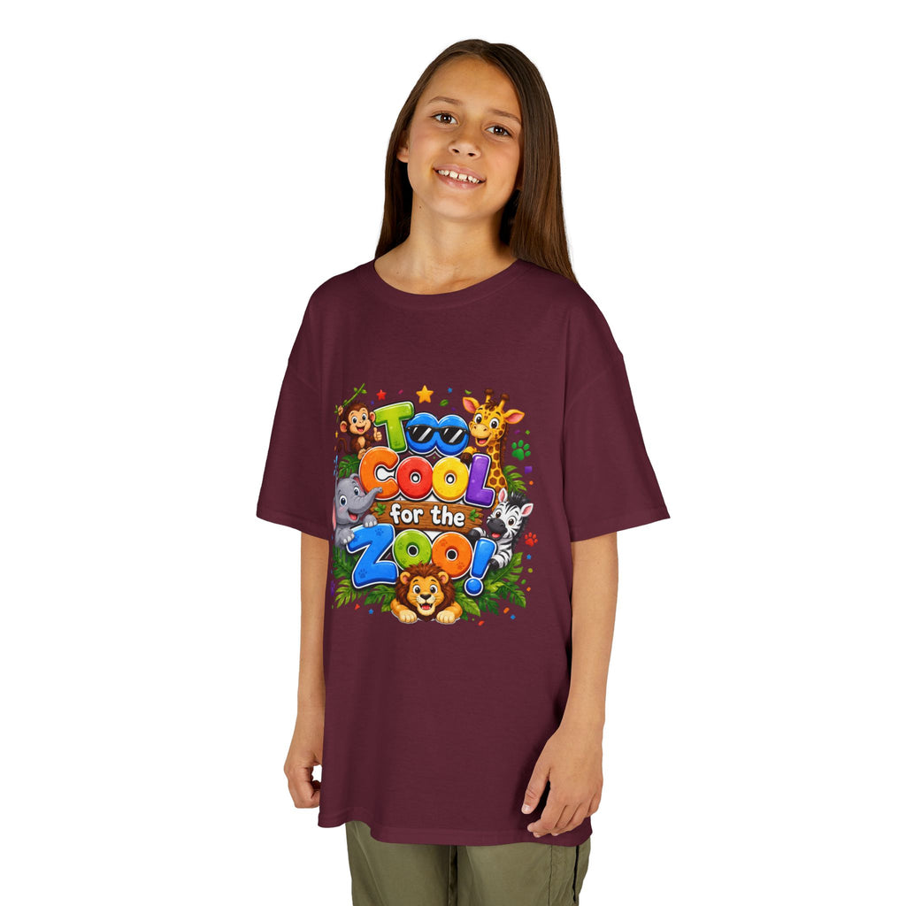 Kids Tee — "Too Cool for the Zoo" Colorful Animal Graphic