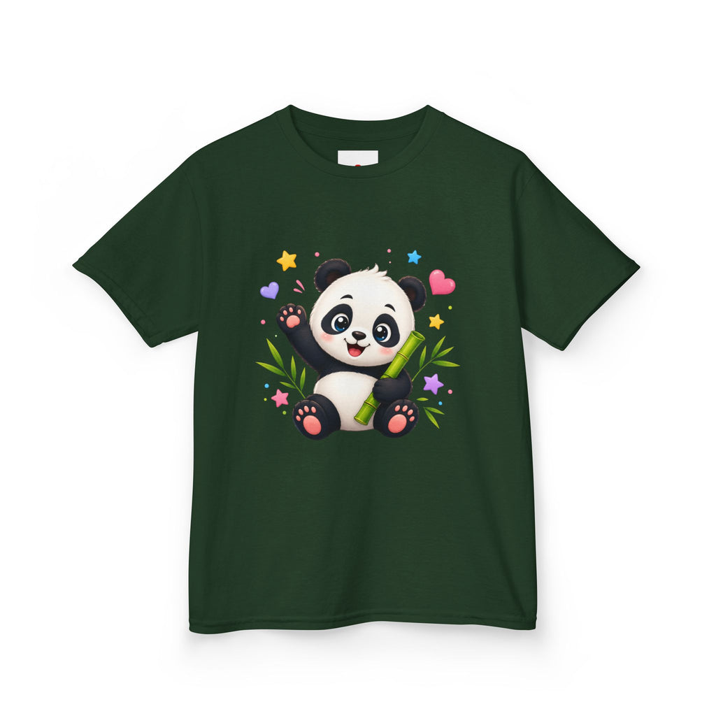 Cute Panda Kids T‑Shirt — Smiling Baby Panda with Hearts & Bamboo
