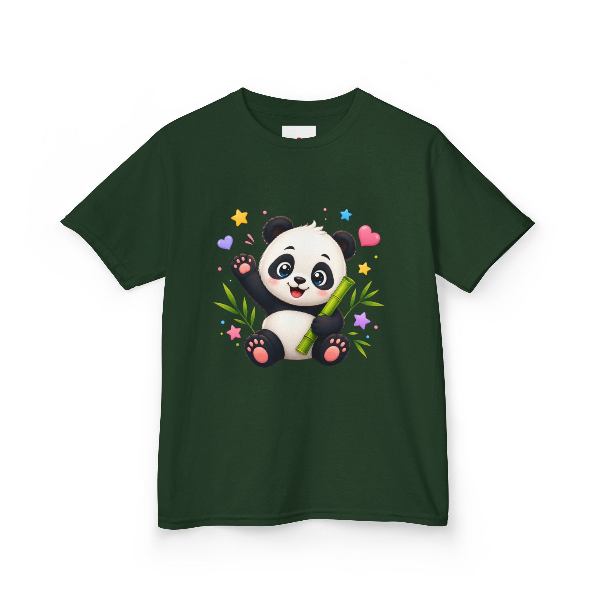 Cute Panda Kids T‑Shirt — Smiling Baby Panda with Hearts & Bamboo