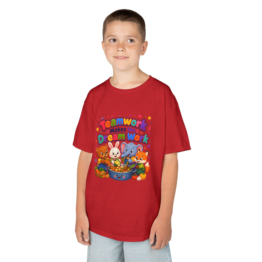 Kids Tee — “Teamwork Makes the Dream Work” Cute Animal Classroom Shirt