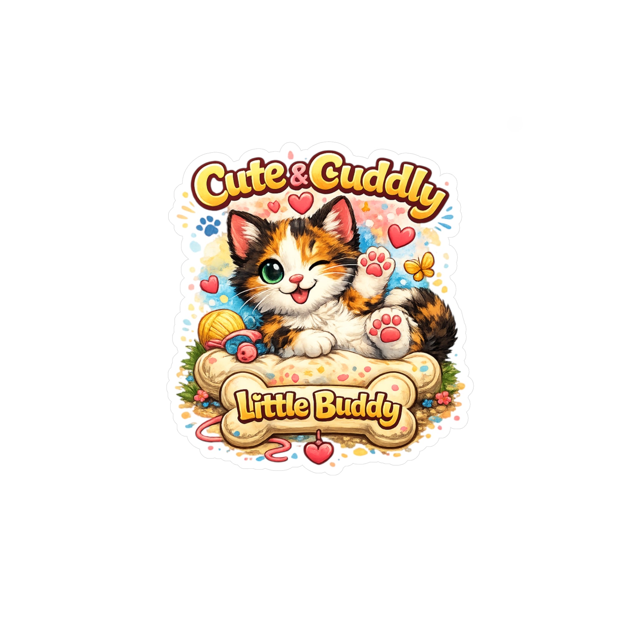 Cute & Cuddly Little Buddy Cat Sticker — Kiss-Cut Vinyl Decal