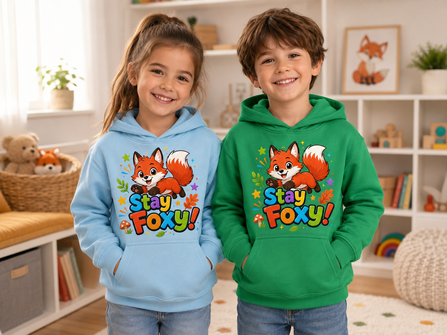 Kids Hoodie - "Stay Foxy" Cute Fox Graphic Pullover for Children