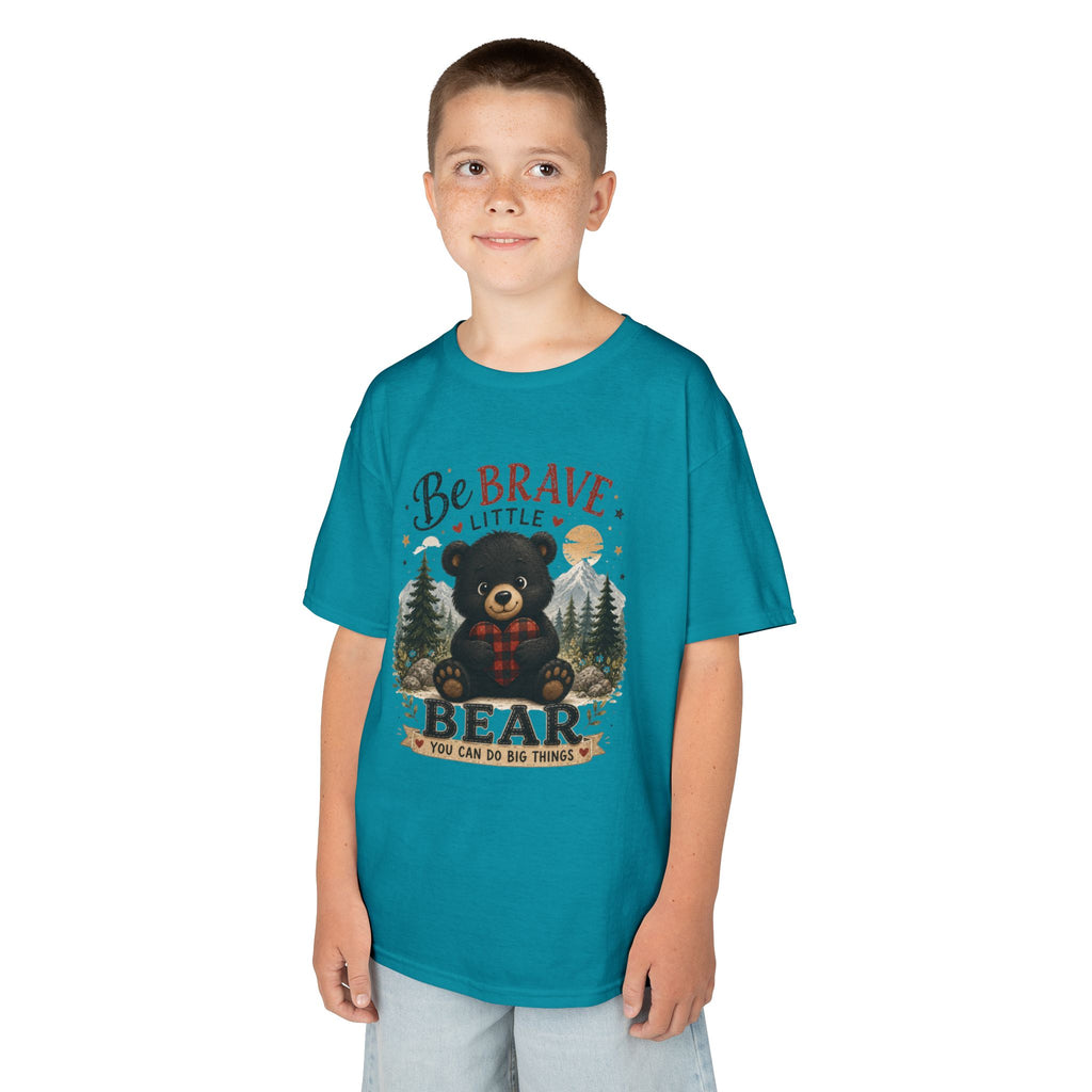 Kids T‑Shirt — "Be Brave Little Bear" Cute Woodland Bear Tee for Children, Inspirational Adventure Gift