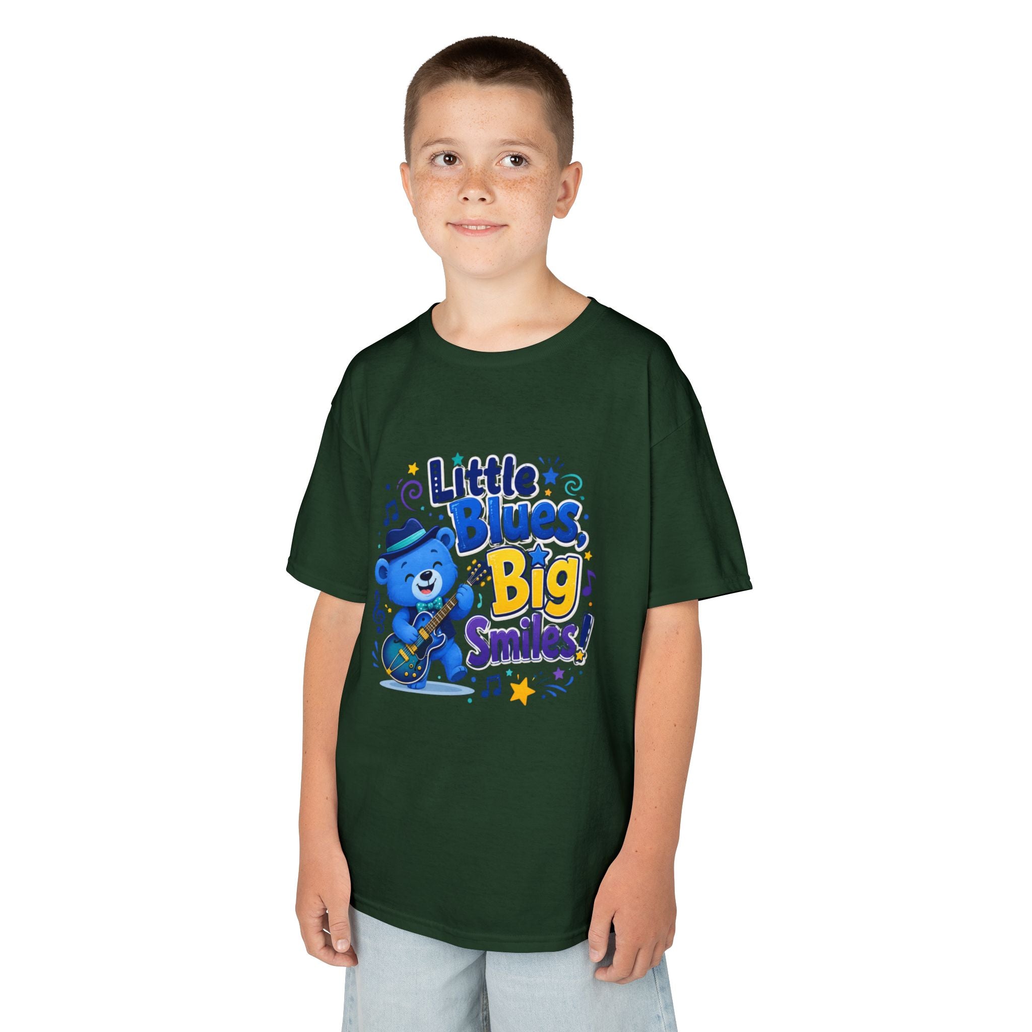 Kids Tee — "Little Blues, Big Smiles!" Guitar-Bear Graphic