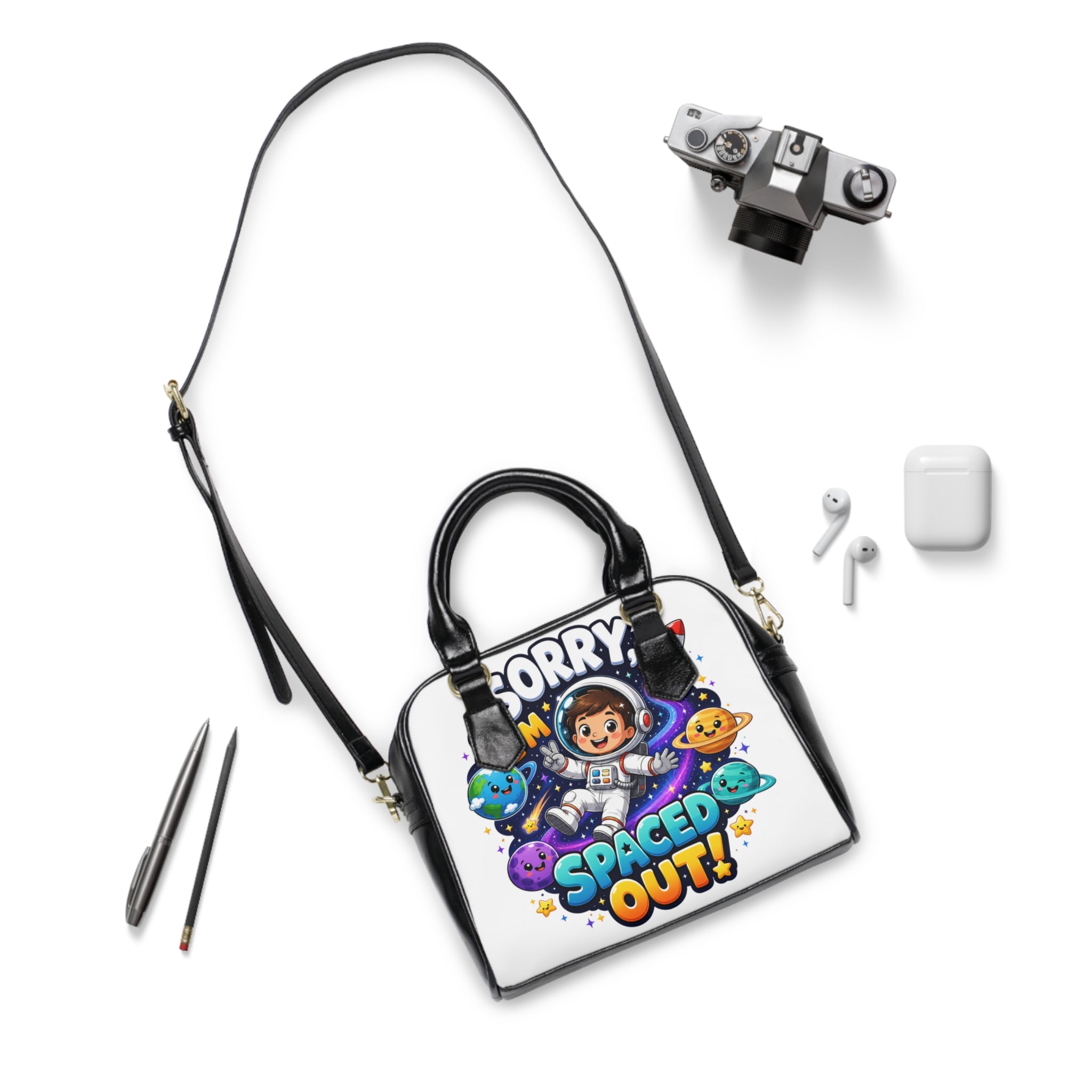 Shoulder Handbag — Cute 'Sorry I’m Spaced Out!' Space Astronaut Cartoon Purse