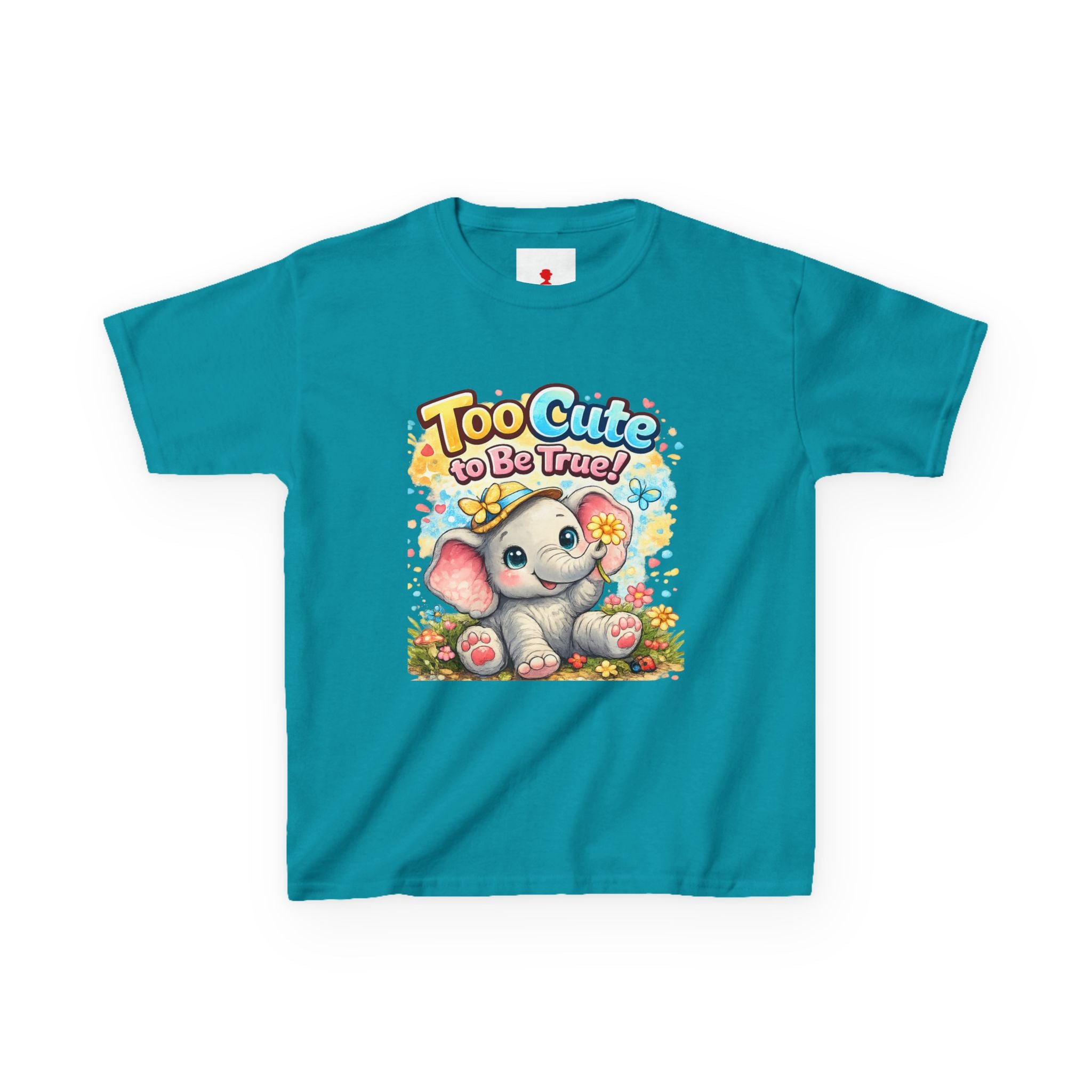 Kids Tee — "Too Cute to Be True" Elephant Graphic