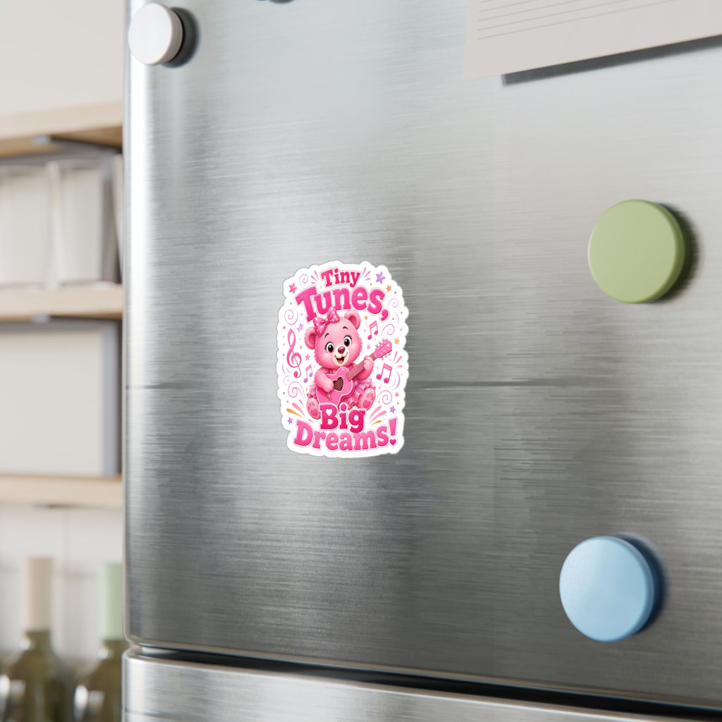 Kiss-Cut Vinyl Decal — Pink Bear "Tiny Tunes, Big Dreams" Sticker