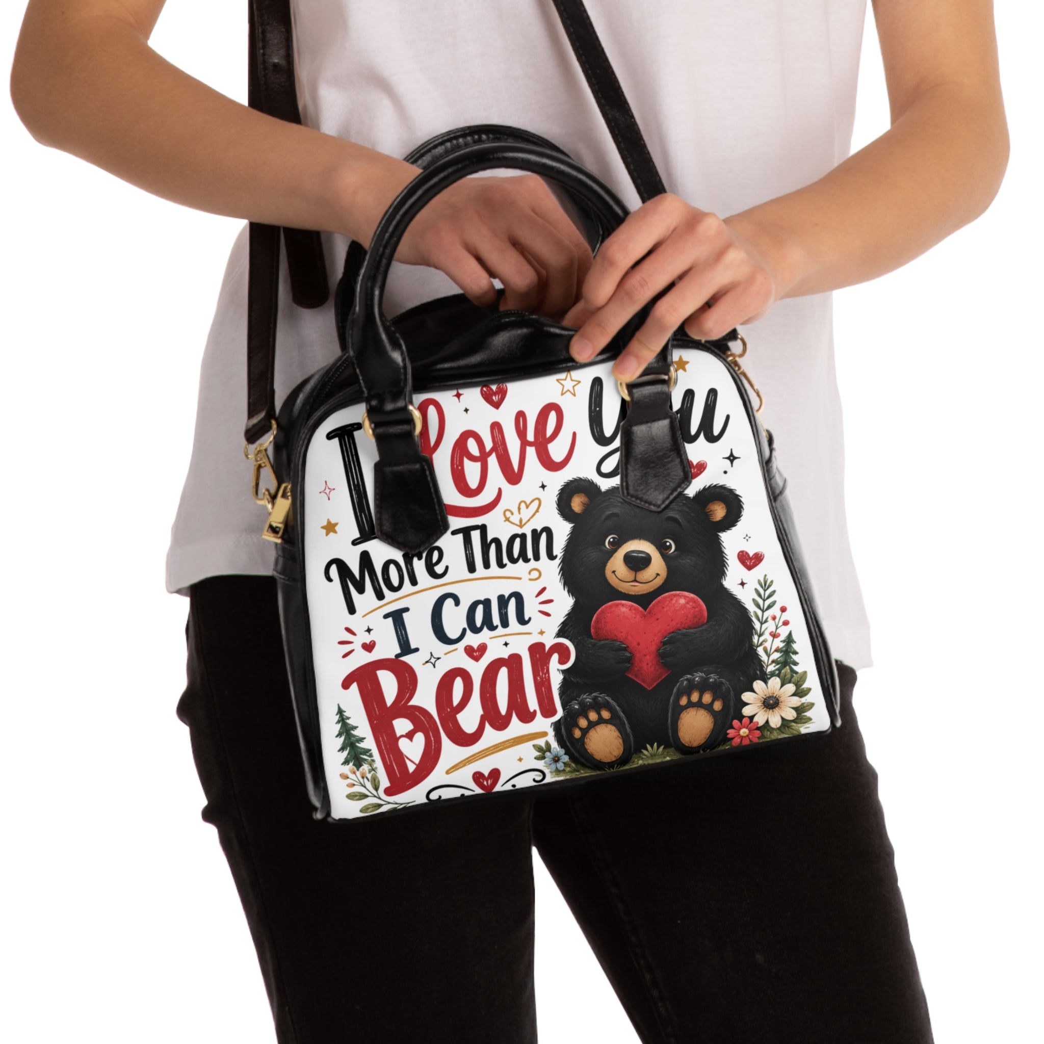 Shoulder Handbag — "Love You More Than I Can Bear" Cute Bear Heart Tote