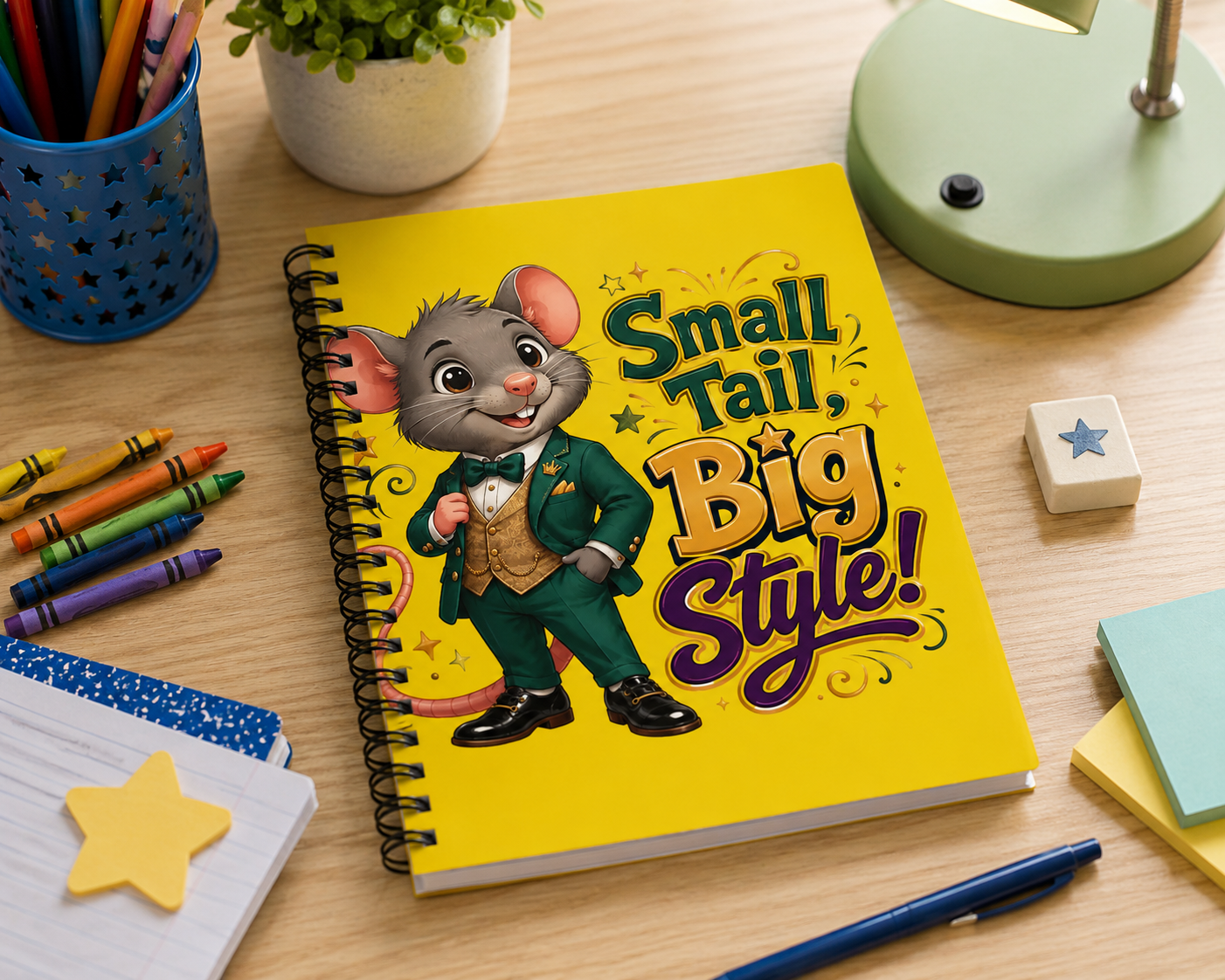 Notebook — "Small Tail, Big Style!" Cute Dressed Mouse Spiral Journal
