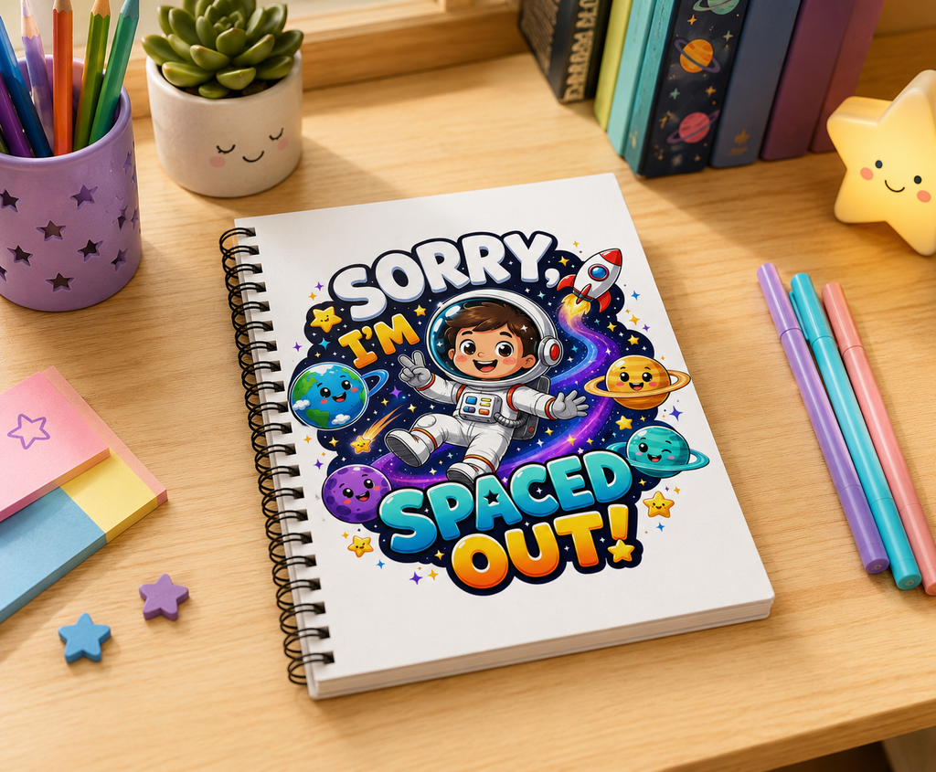 Spiral Notebook — "Sorry I’m Spaced Out!" Cute Kid Astronaut Ruled Journal