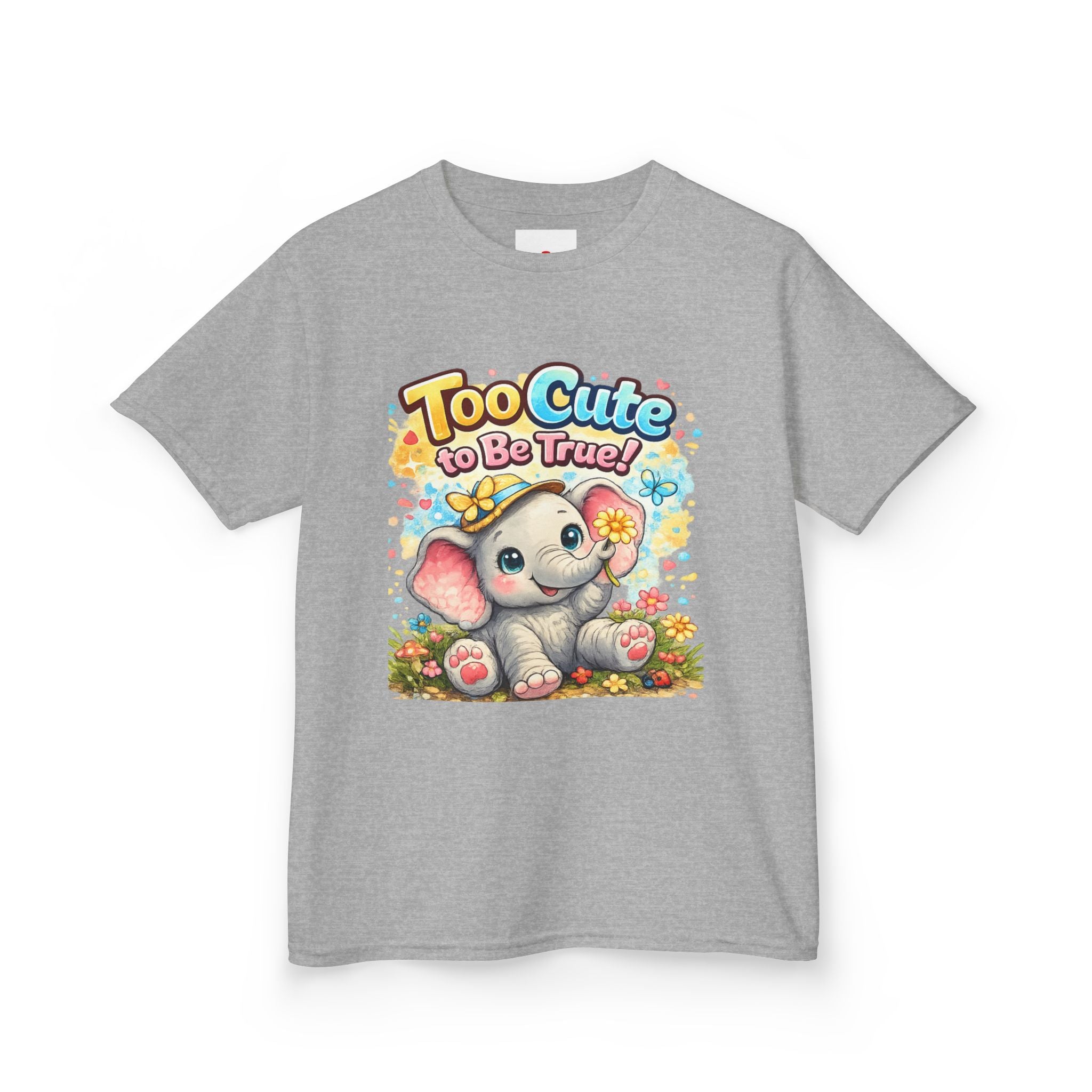 Kids Tee — "Too Cute to Be True" Elephant Graphic
